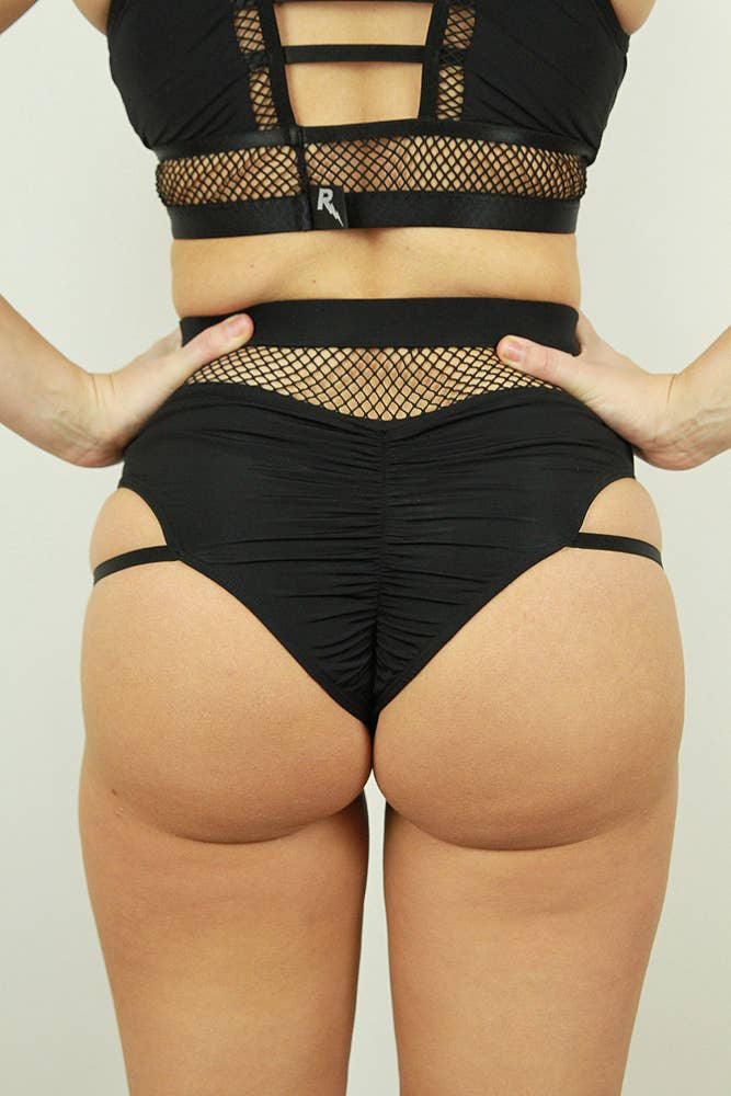 Felix High Waist Strap Scrunch Bum Shorts - Black | Butt Lifting Workout Shorts for Women | Perfect for Gym, Yoga & Running