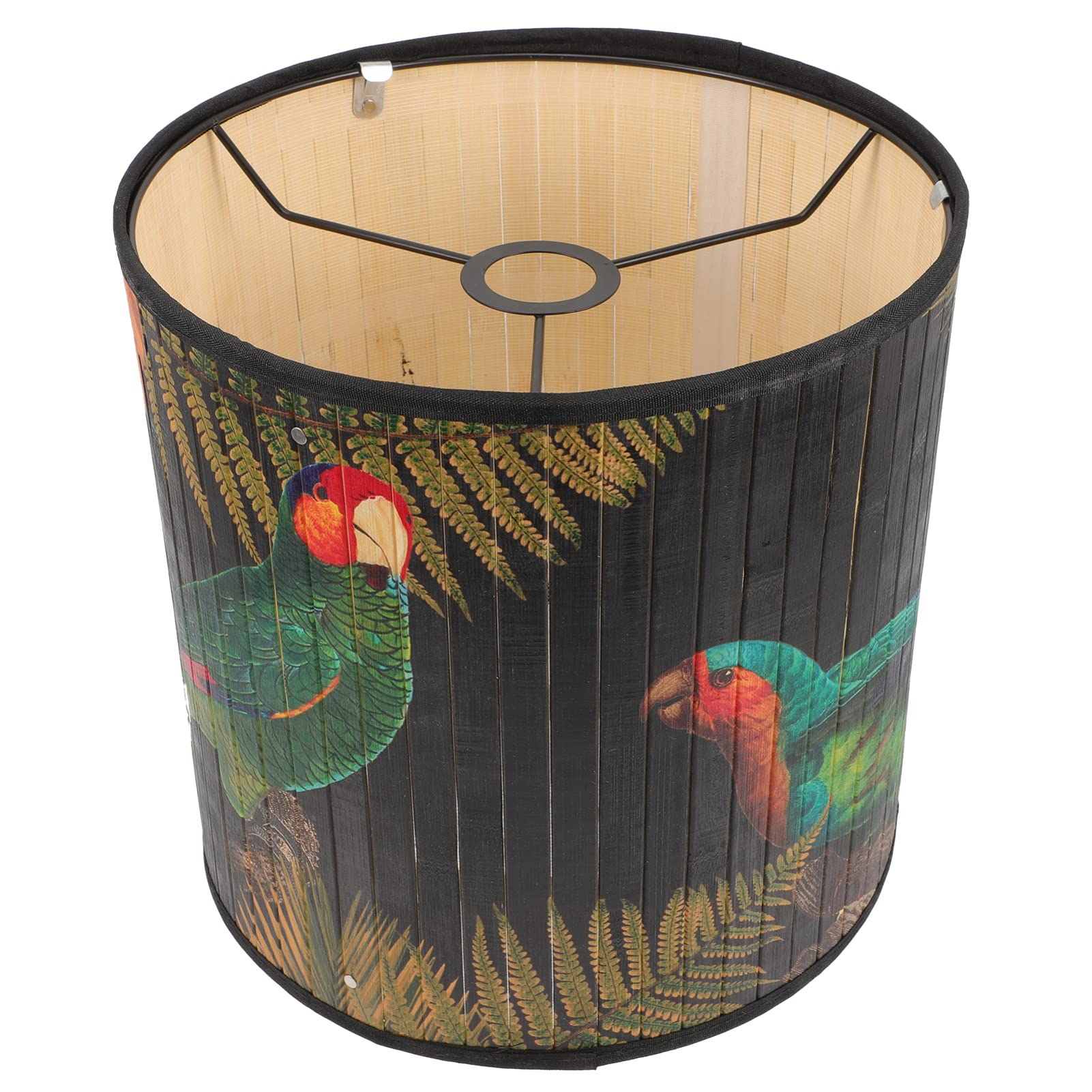 Vintage Drum Lampshade with Bird Pattern - Clip On Barrel Light Cover, Removable Natural Linen Fabric Shade for Table & Bedside Lamps - Perfect for Living Room, Bedroom, and Office Decor