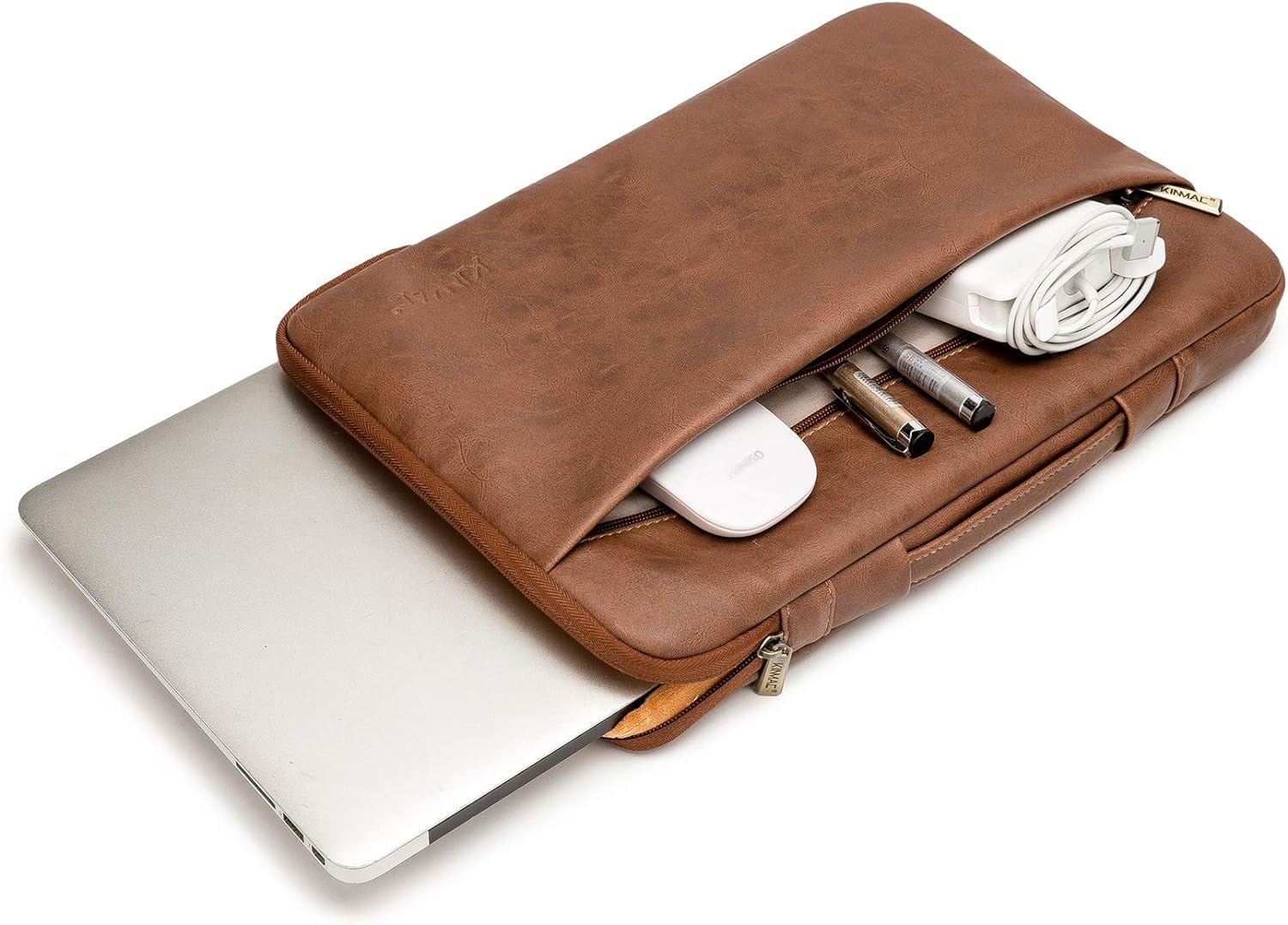 **Kinmac 360° Waterproof Laptop Sleeve Case with Handle - Shockproof & Scratch-Resistant Protection for 12.5-13.3 Inch MacBook, Dell, HP (Coffee PU Leather) - Perfect for Travel, Office & School**