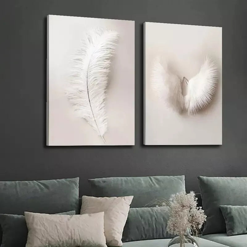 2Pcs White Wings Framed Canvas Wall Art 50x75cm - High Quality Print, 100% Australian Made, Ready to Hang - Perfect for Living Room, Bedroom & Office Decor