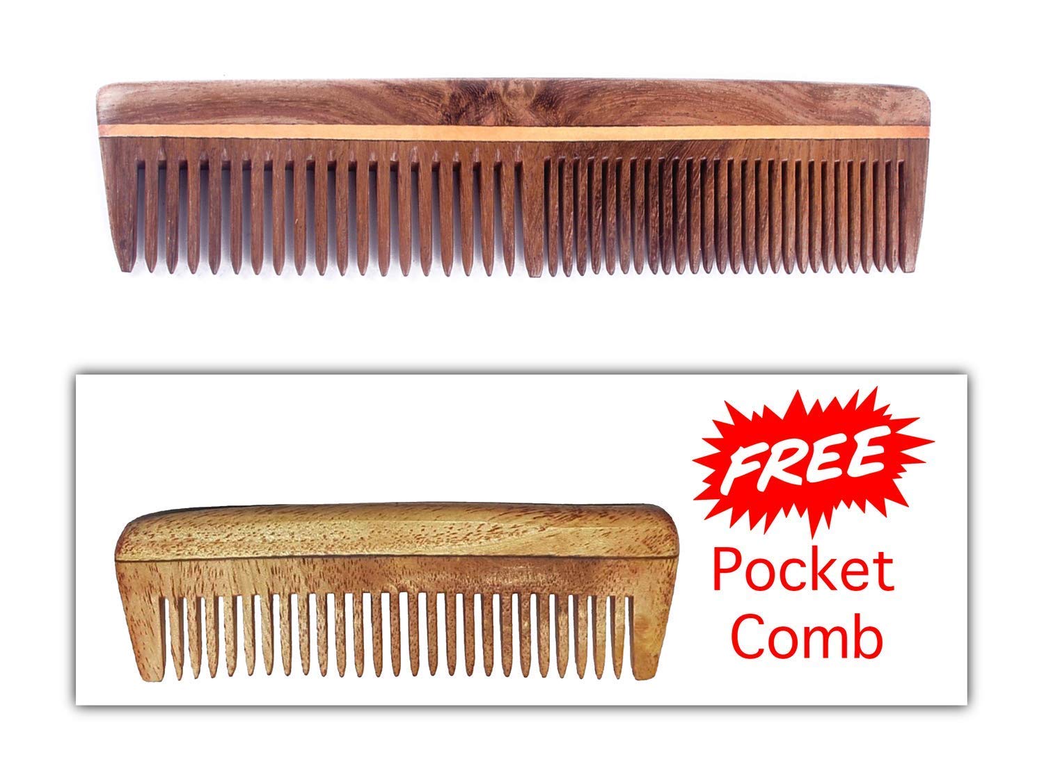 Kabello Neem Wood Comb for Hair Fall Control & Regrowth - Anti-Static Detangling Comb for Men & Women (Brown, 35g) - Perfect for Daily Hair Care & Scalp Massage