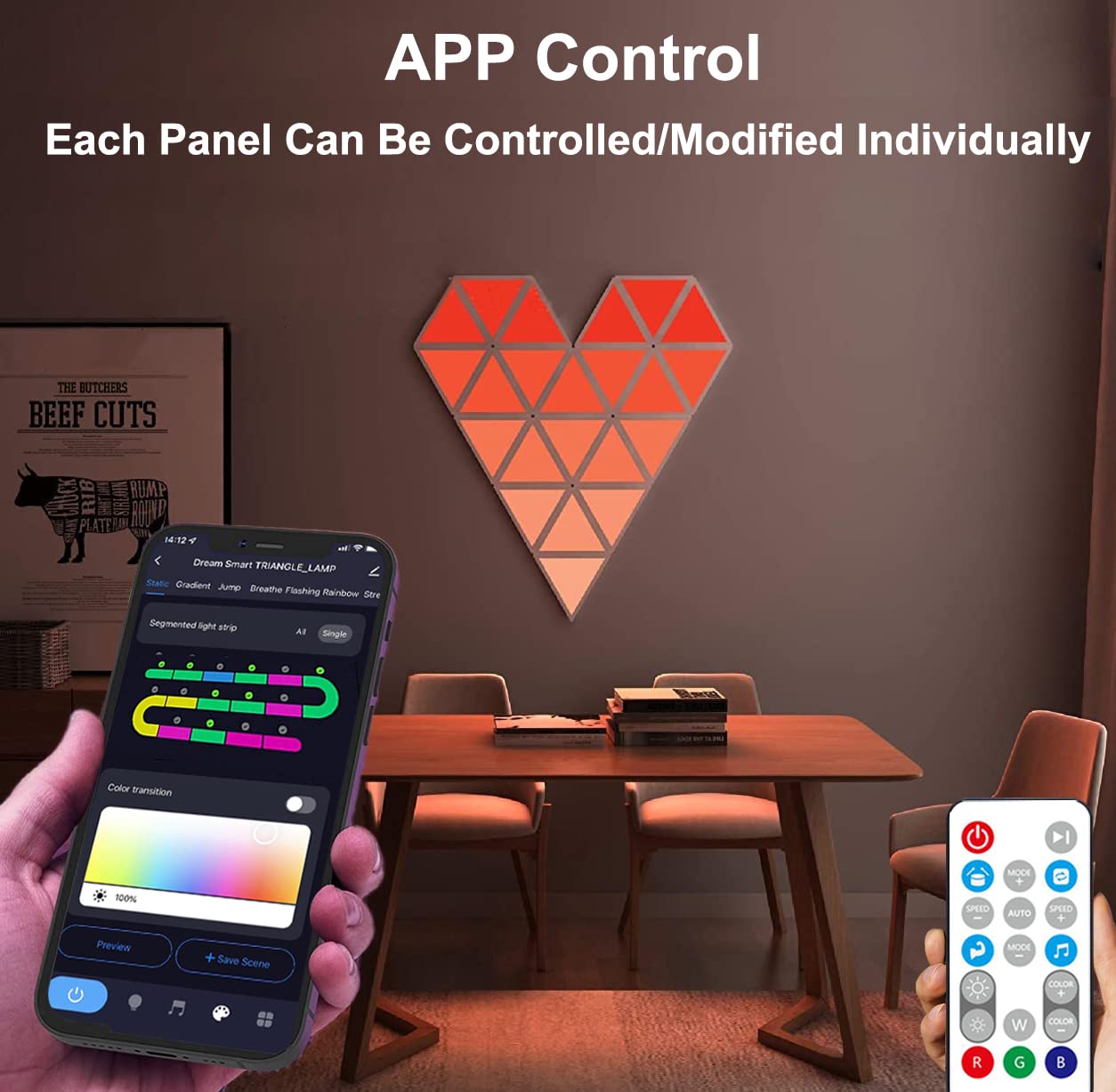 RGB Triangle LED Light Panels - Smart Wall Lights with Remote & Music Sync, Works with Alexa & Google Assistant, APP & Voice Control - Perfect for Gaming Room Decor, Bedroom Lighting & Streaming Setup (9 Pack)