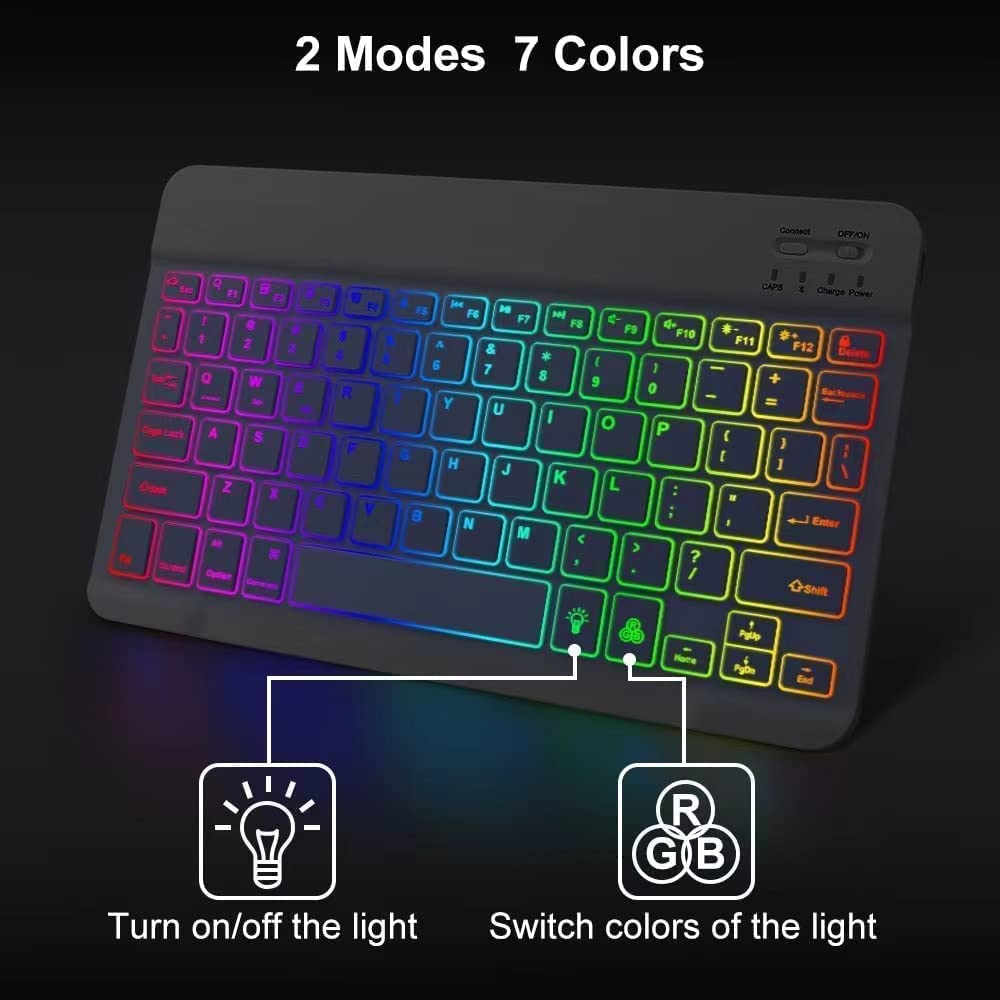 Rechargeable Wireless Bluetooth Keyboard and Mouse Combo with 7-Color Backlit for iPad 9th/8th Gen, iPad Pro/Air/Mini, iPhone 14/13/12 Pro - Perfect for Home Office, Online Learning & Gaming (Black)