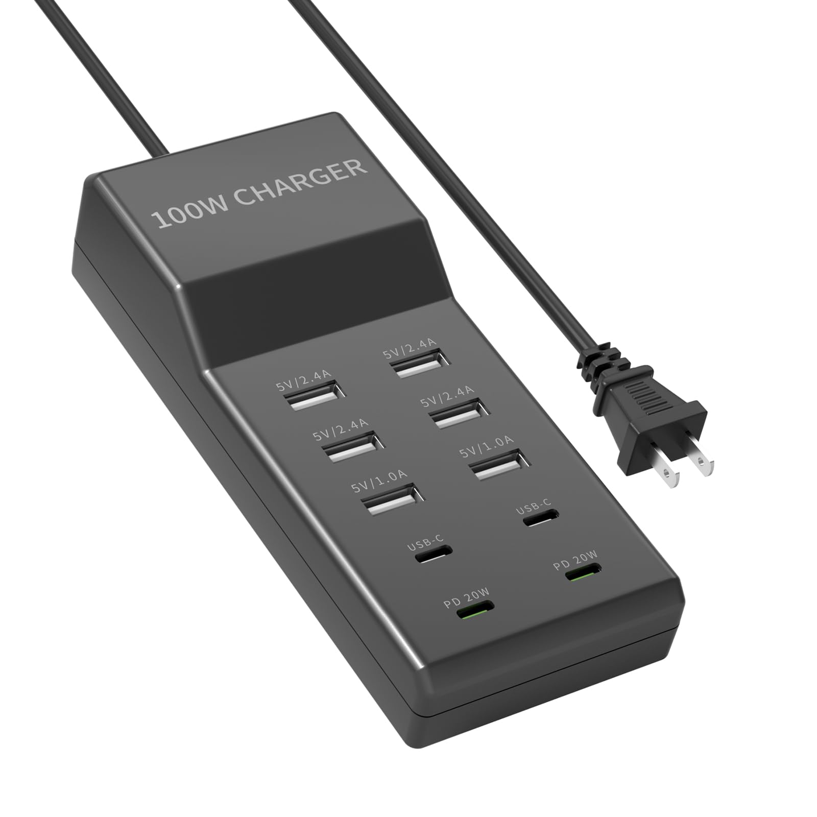 Csevanli 100W 10-Port USB Charging Station - Fast Charger Hub for iPhone 15/14 Pro Max, iPad Pro, Samsung Galaxy S21, Nintendo Switch - Multi-Device USB C Power Strip for Home, Office & Travel (Black)