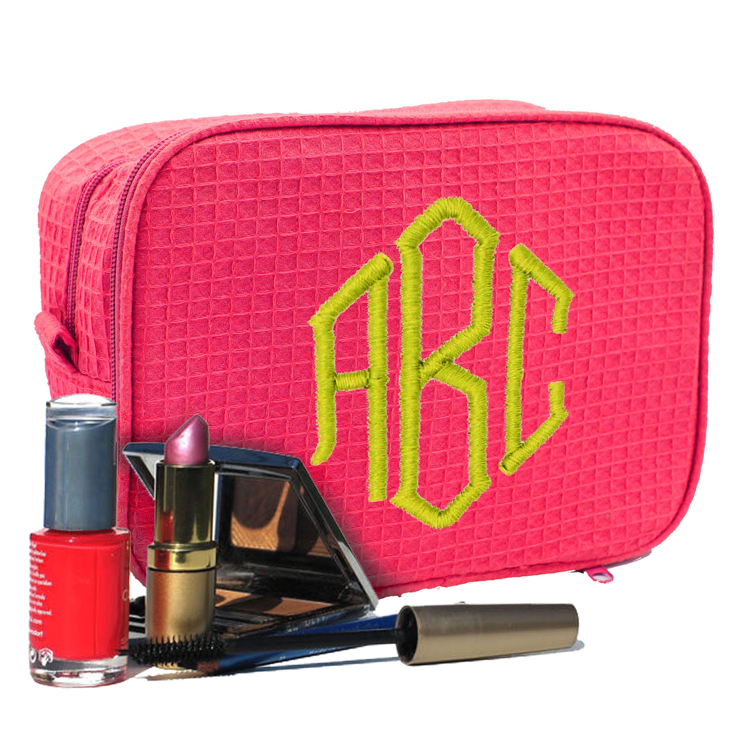 Personalized Makeup Bag for Bridesmaids - Custom Monogrammed & Embroidered Cosmetic Case (Hot Pink) - Perfect for Weddings, Bachelorette Parties & Travel