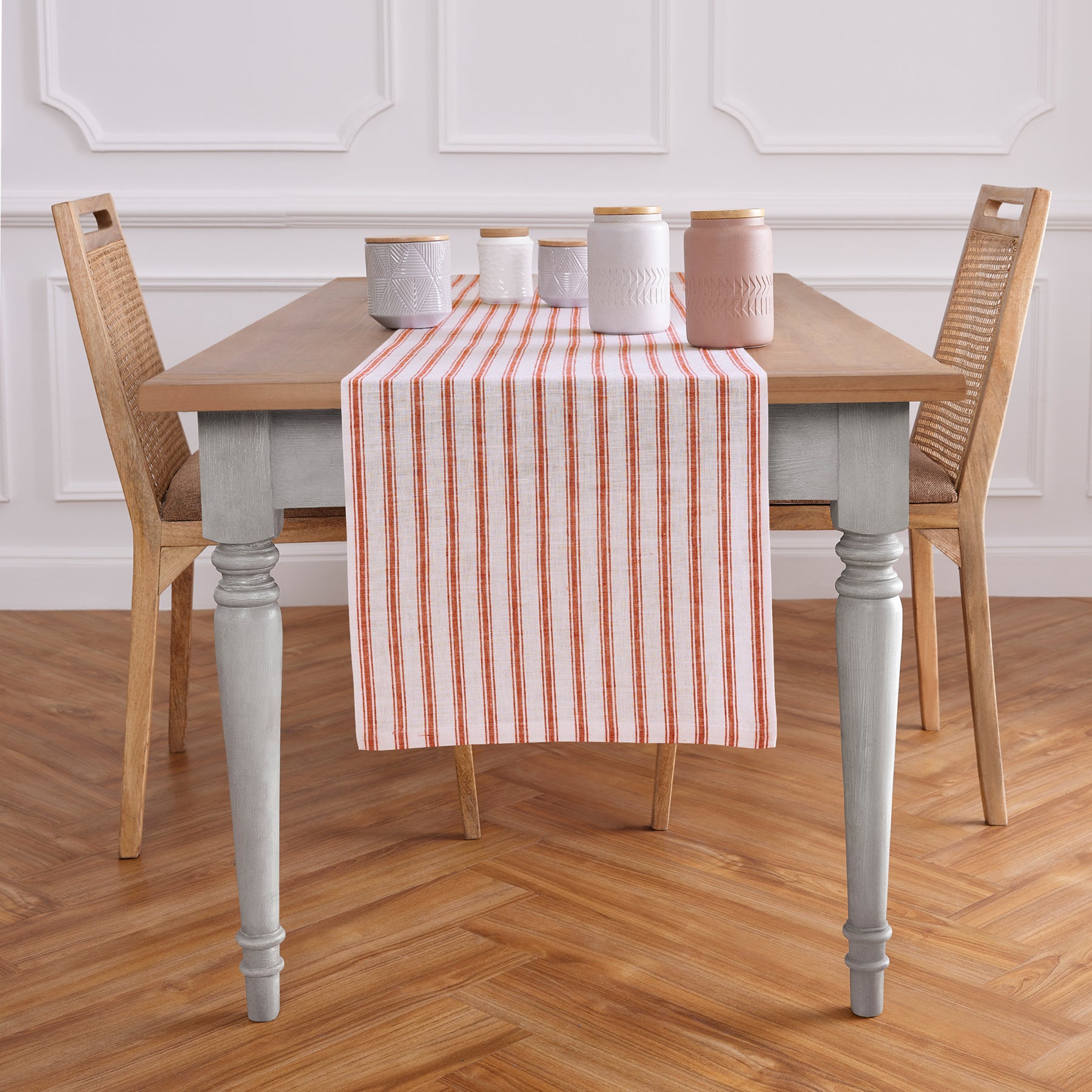 Capri Ticking Stripe Table Runner - 16 Inch & 18 Inch Wide Cotton Farmhouse Decor for Dining Table, Buffet, and Kitchen Island