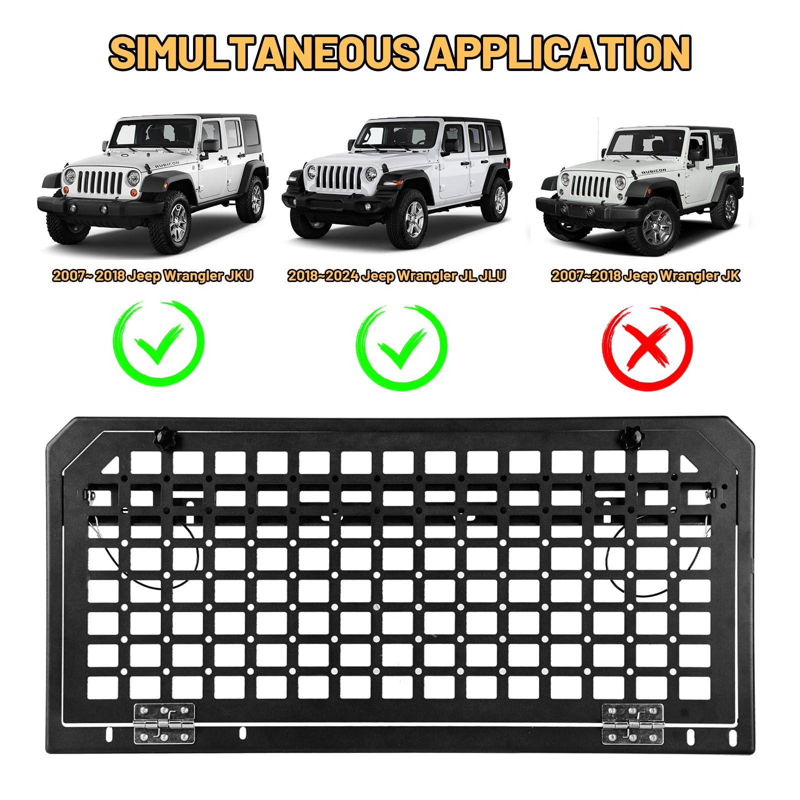 Foldable Tailgate Table & MOLLE Panel Storage Rack for 2017-2024 Jeep Wrangler JKU/JL/JLU - Rear Cargo Organizer with 3 Storage Bags (Not Compatible with Low Speaker JK Models) - Perfect for Camping, Off-Roading & Outdoor Adventures