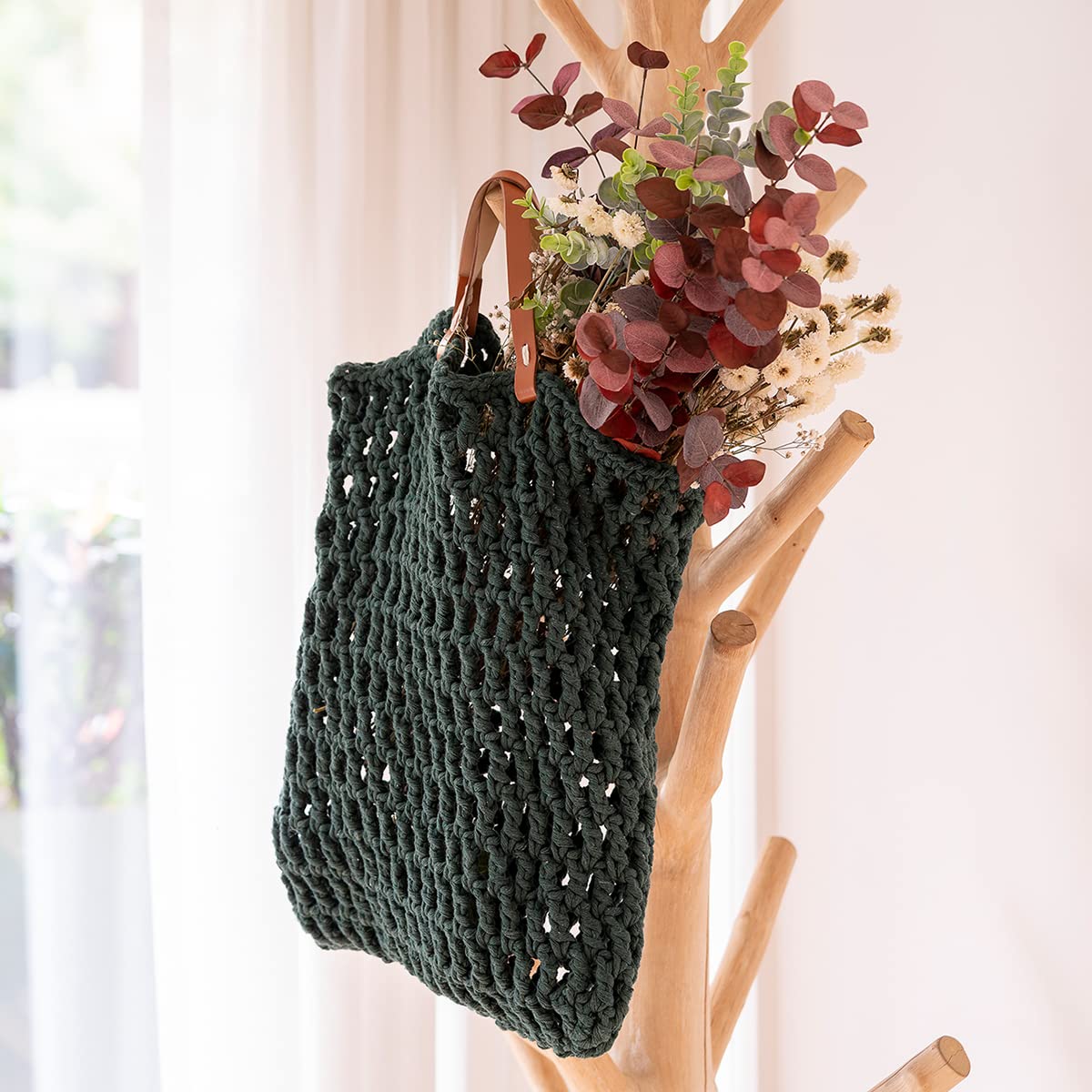 DIY Crochet Kit for Tiago Bag Pine - Complete Beginner Friendly Crochet Set with Yarn, Hook & Pattern - Perfect for Handmade Tote Bags, Beach Bags & Gift Making Projects