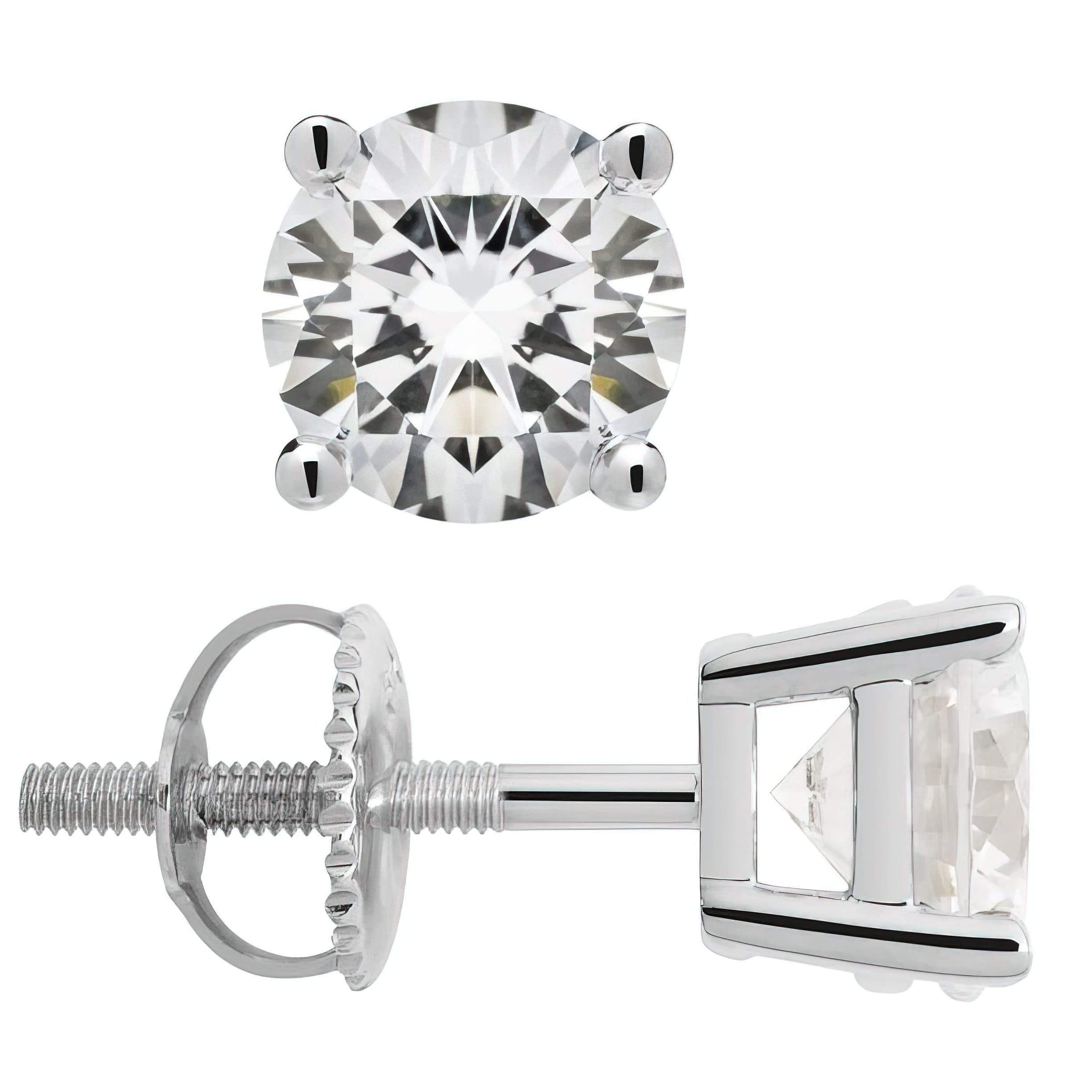 14K White Gold Moissanite & Simulated Diamond Stud Earrings for Men & Women | 1ct-2ct Round Screw Back | VVS1 D Color | Perfect for Weddings, Anniversaries & Everyday Luxury