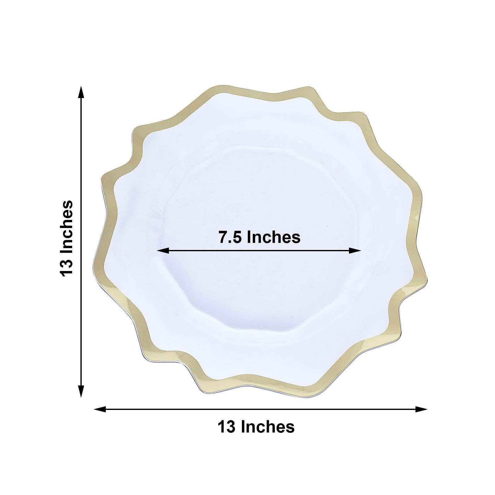 BalsaCircle 13-Inch Clear Gold Plastic Charger Plates with Scalloped Trim - Elegant Round Dinner Plates for Wedding Receptions, Party Decorations & Special Events