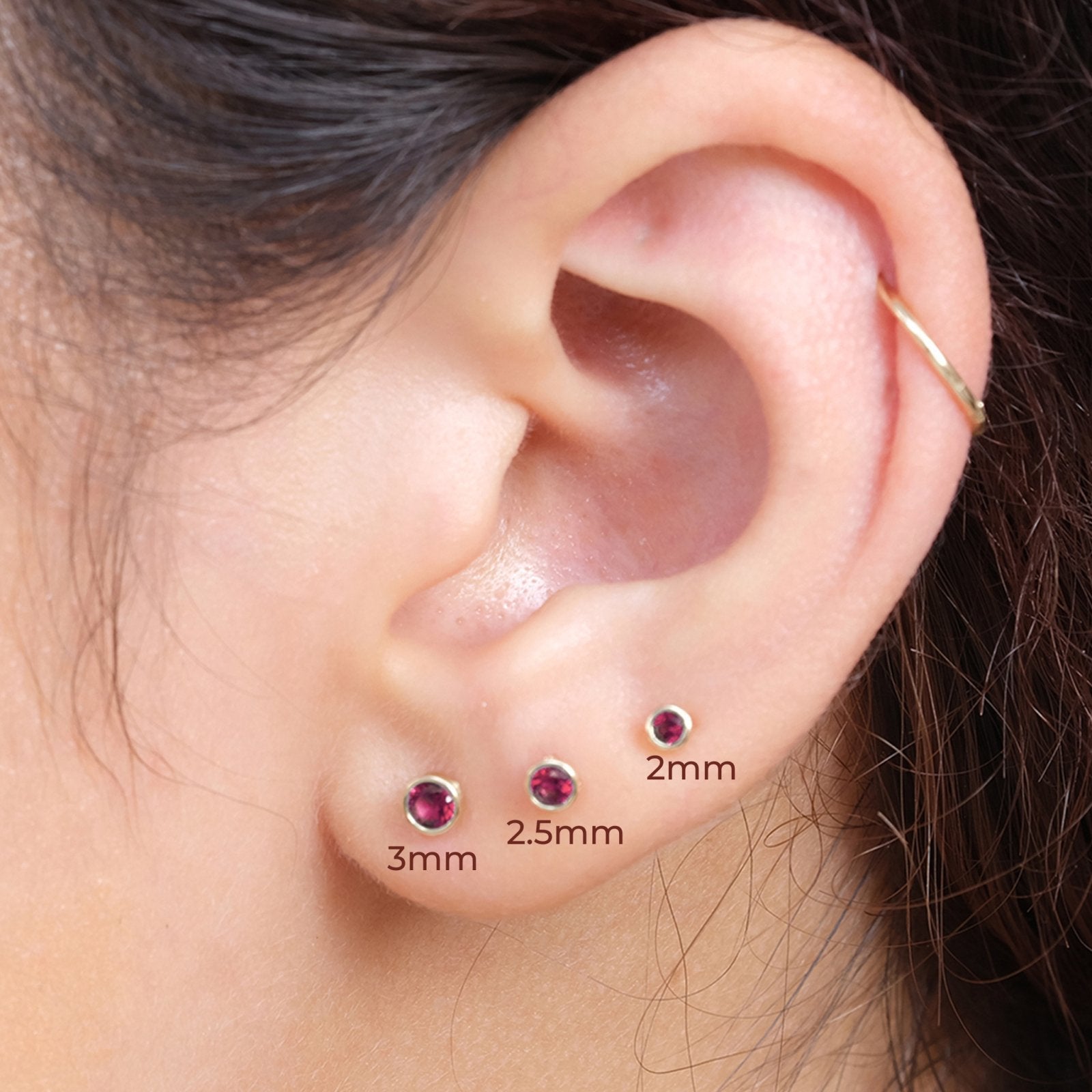 14K Yellow Gold Round Pink Ruby Stud Earrings - Flat Back Bezel Set for Women | Perfect for Everyday Wear, Parties & Gifts