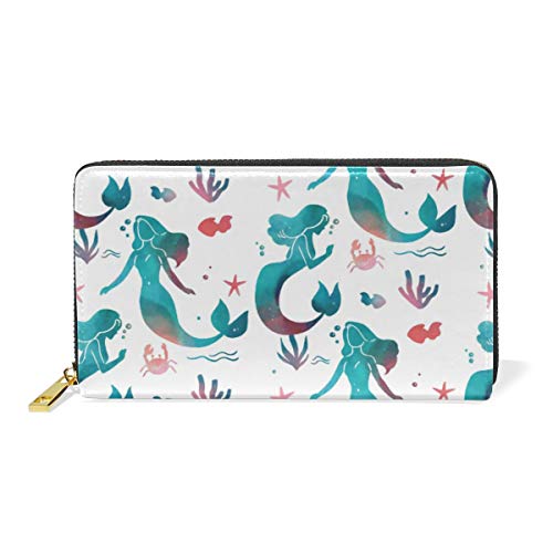 Elegant Leather Mermaid Watercolor Wallet for Women - Coin Purse, Phone Clutch, Cash Bag with Card Holder & Keychain - Perfect for Parties, Birthdays, Gifts & Everyday Use