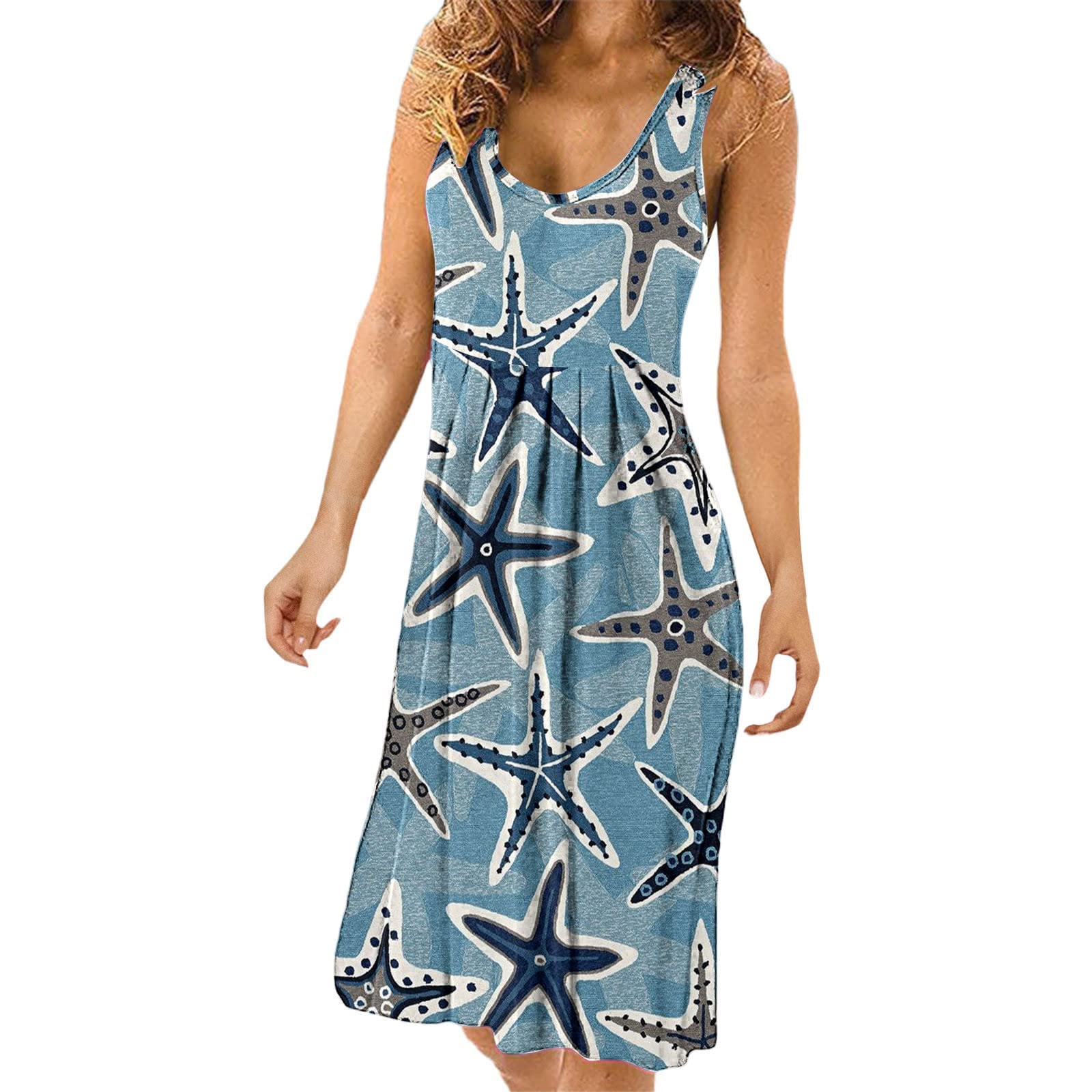 Stylish Women's Sleeveless Crewneck Midi Swim Dress with Graphic Print - Formal Beachwear & Pool Party Essential | Perfect for Summer Vacations, Resort Wear, Water Activities & Tropical Getaways | Great for Beach Trips, Hotel Pools, and Cruise Vacations | Ideal for Sunbathing, Seaside Dinners, and Resort Lounging
