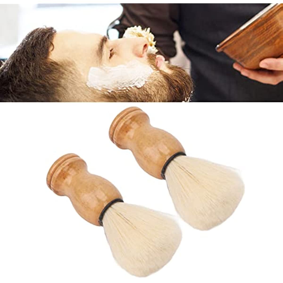 2pcs Wooden Handle Shaving Brush Set for Men - Handmade Badger Hair Shaving Brush for Face Care & Beard Lathering - Perfect for Travel, Home & Barber Shop Use