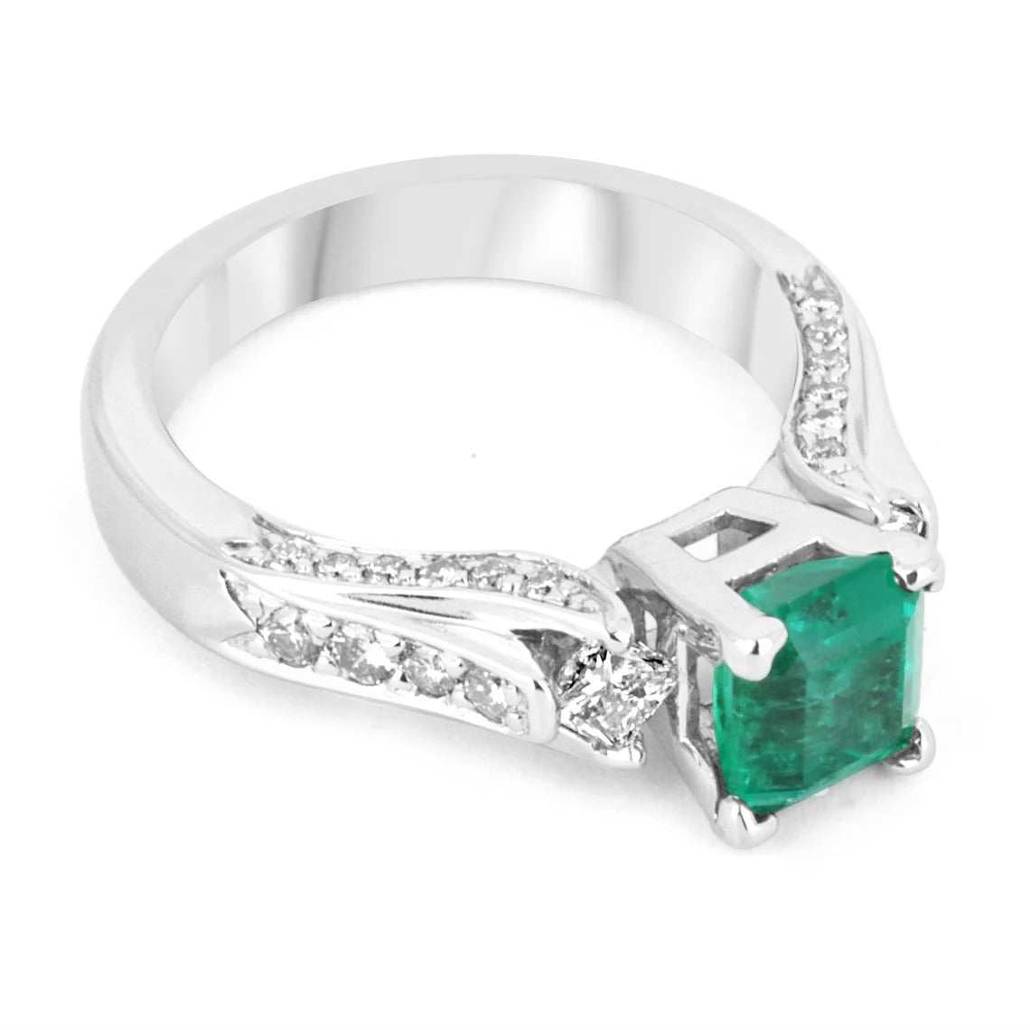 1.40tcw Asscher Cut Colombian Emerald & Princess Cut Diamond Round Engagement Ring in 14K Gold - Perfect for Proposals, Anniversaries & Bridal Jewelry
