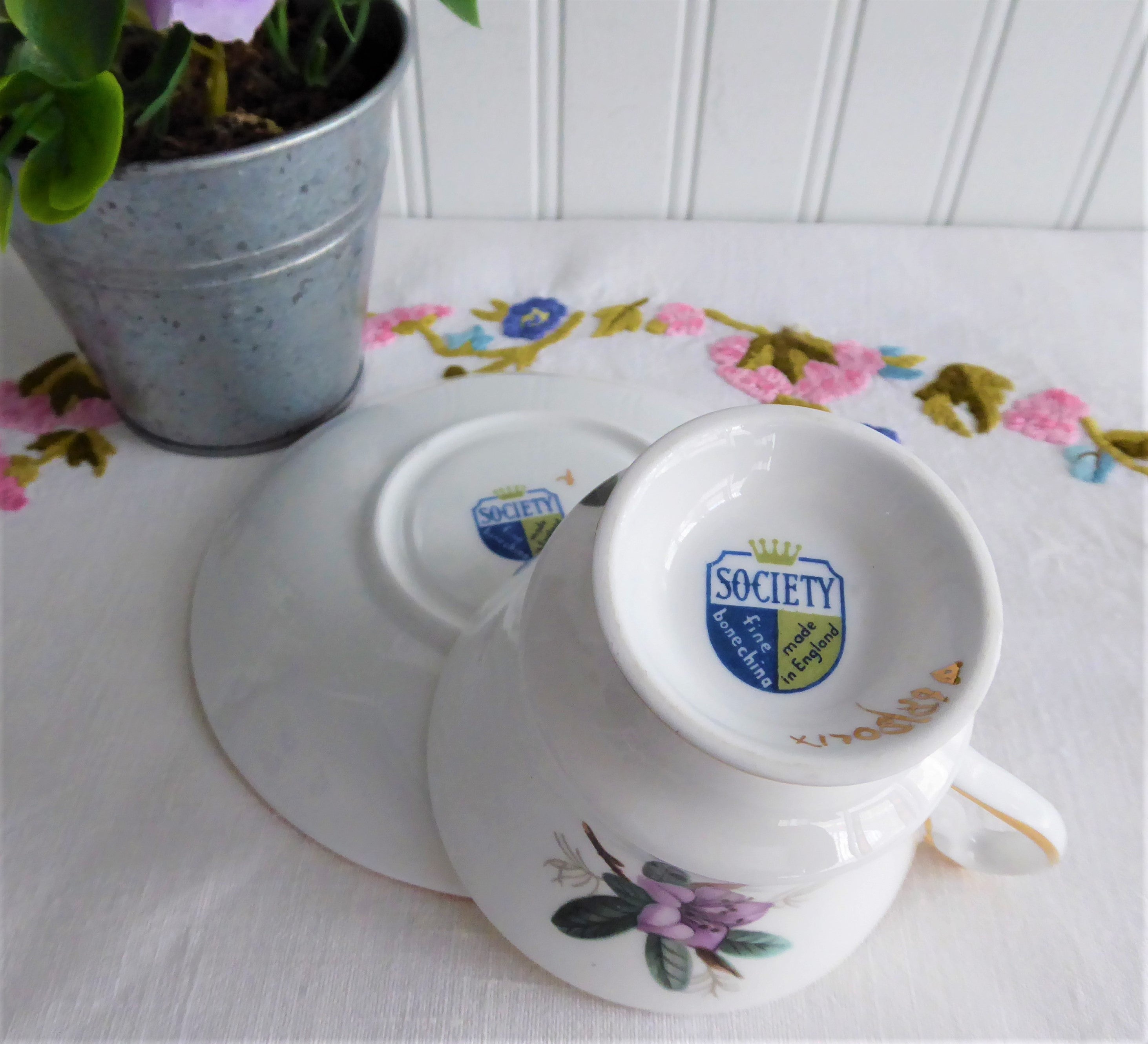 Vintage 1960s English Bone China Cup and Saucer Set with Lavender Azaleas & Rhododendrons Floral Pattern - Perfect for Afternoon Tea, Collectible Tableware, and Gift Giving
