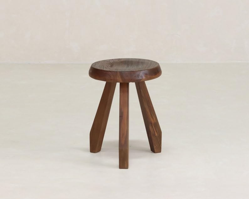 Dark Teak Oil Milking Stool - Rustic Wooden Stool with 3 Legs, Vintage Farmhouse Decor, Perfect as Plant Stand, Kitchen Step Stool or Countryside Home Accent