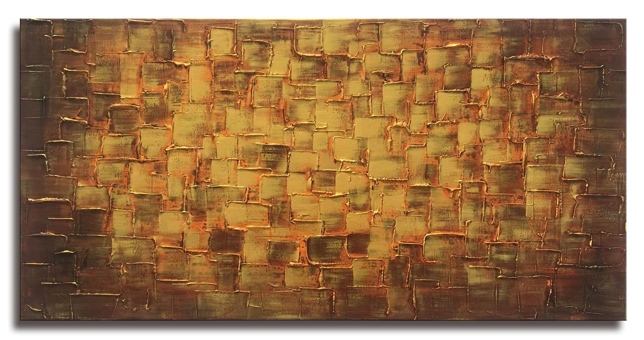 Large Abstract Golden Yellow Square Wall Art - Hand Painted Textured Oil Painting on Canvas - Ready to Hang 60x30 Inches - Modern Home Decor for Living Room, Bedroom & Office
