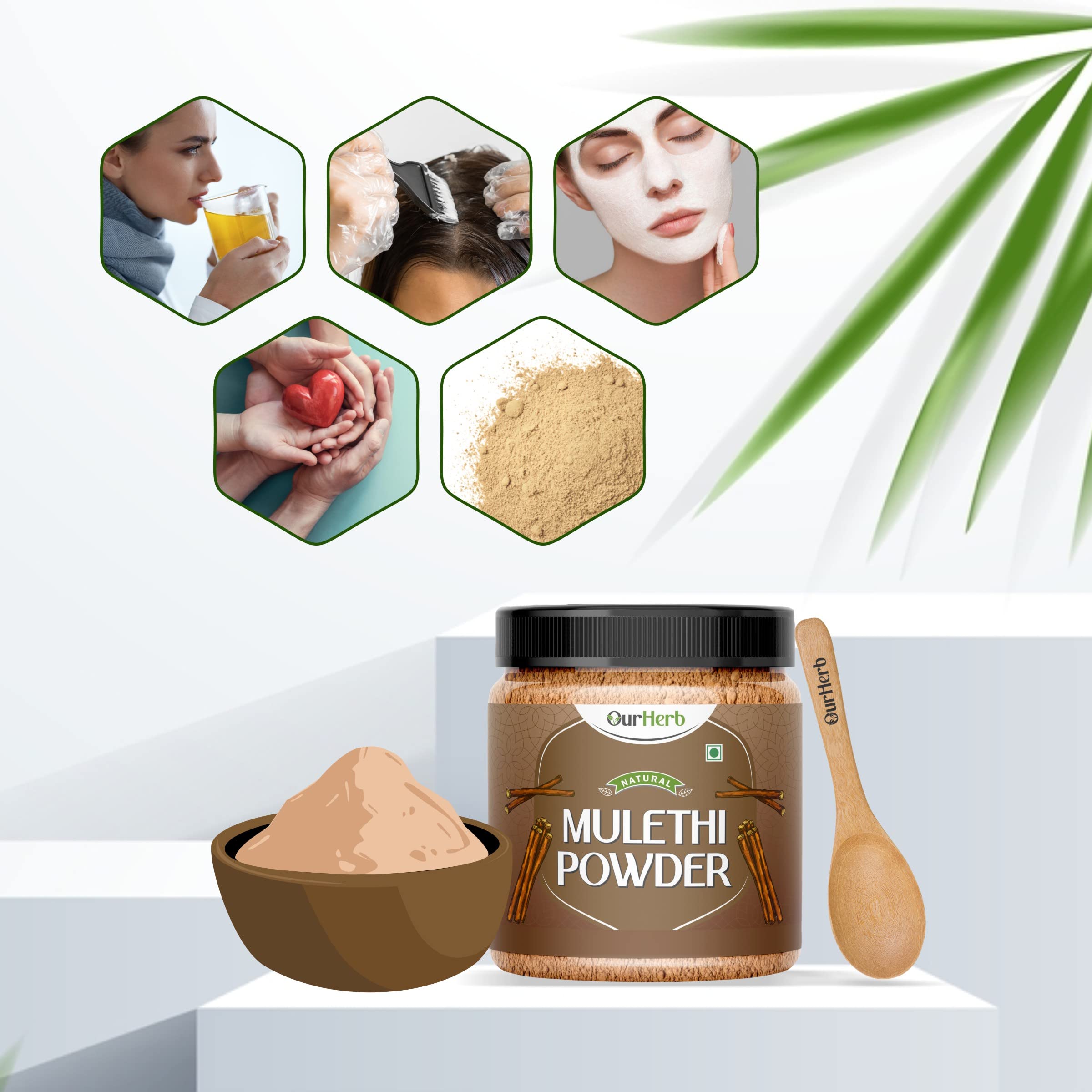 Organic Mulethi Powder (Licorice Root) - 100% Pure Glycyrrhiza Glabra for Skin & Hair Care | Natural Face Pack with Yashimadhu | USDA Certified Herbal Supplement with Free Wooden Spoon (200g/7oz) | Perfect for DIY Beauty Treatments & Ayurvedic Remedies