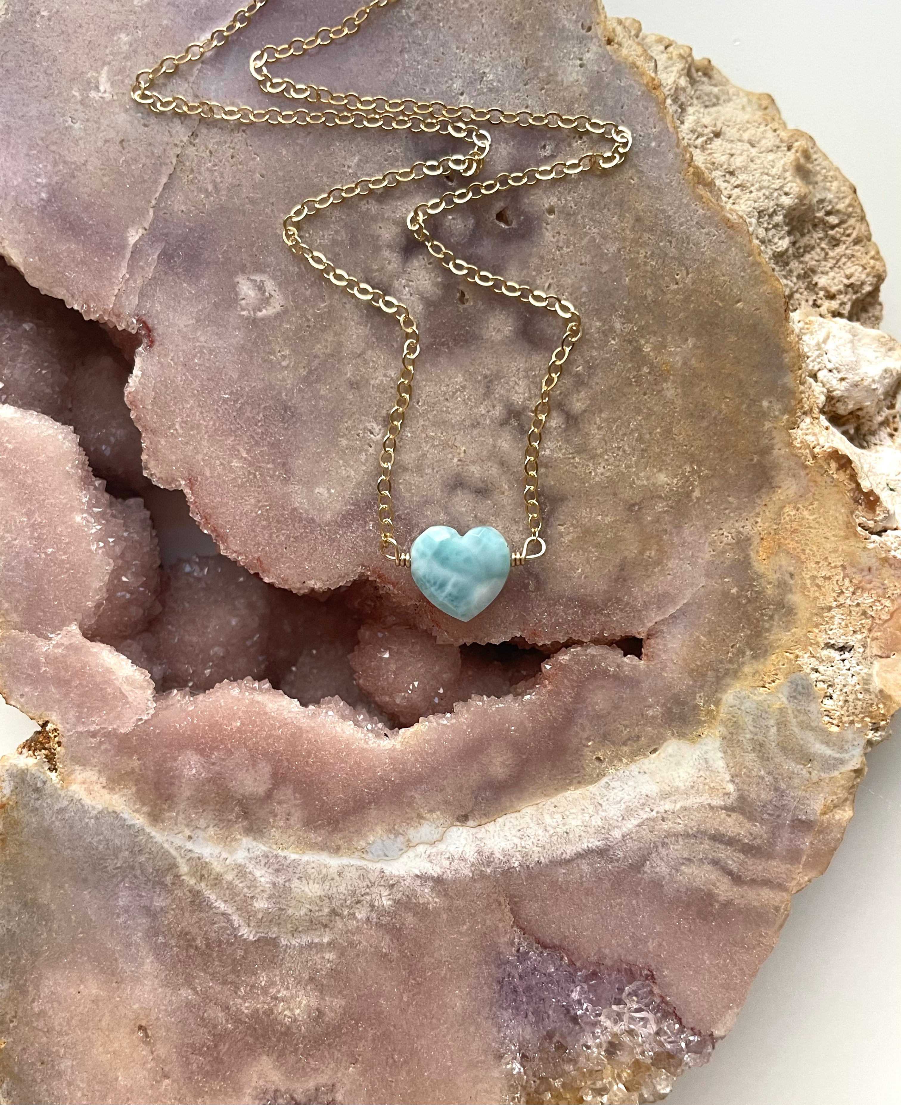 Larimar Heart Pendant Necklace - Genuine Blue Stone Jewelry for Women, Sterling Silver Chain, Handmade Boho Chic Gift for Her | Perfect for Weddings, Anniversaries & Everyday Elegance