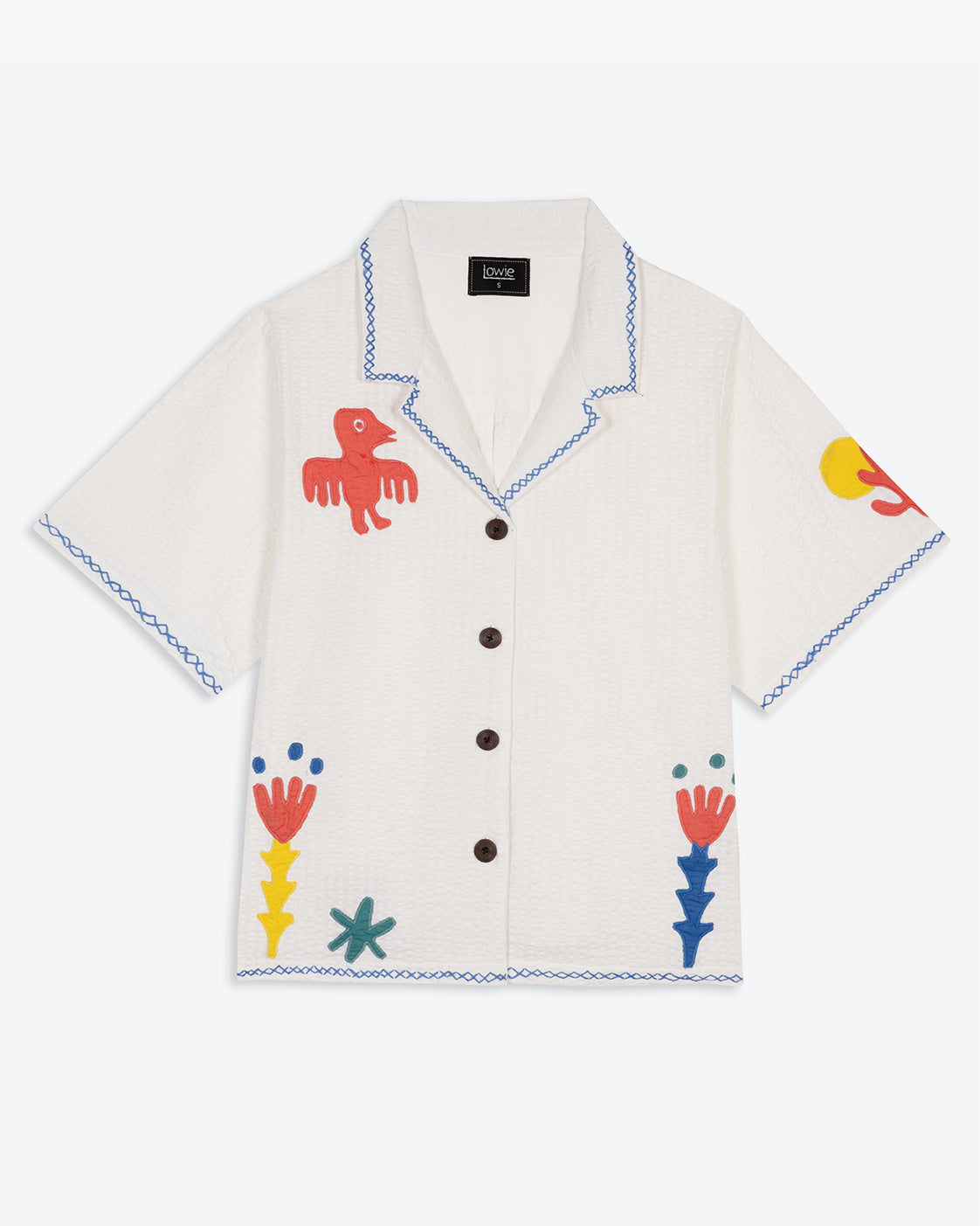 Lowie White Applique Etta Shirt - Stylish Embroidered Women's Blouse for Casual Wear & Office Outfits