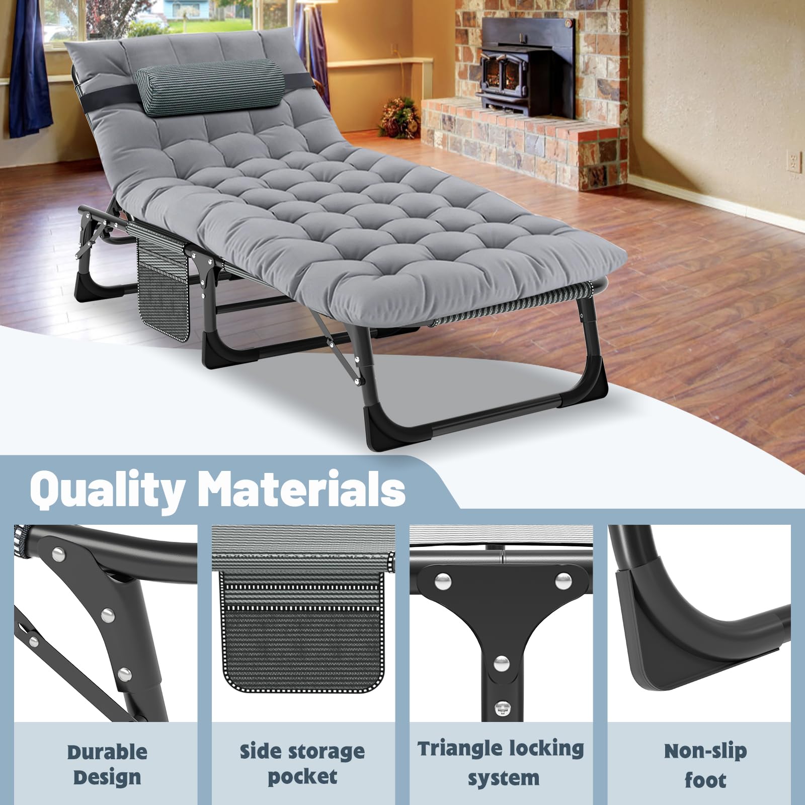 Slsy 5-Position Folding Cot for Adults - Portable Chaise Lounge Chair for Outdoor, Beach, Camping & Pool - Lightweight Sunbathing Bed for Lawn, Patio & Backyard Relaxation