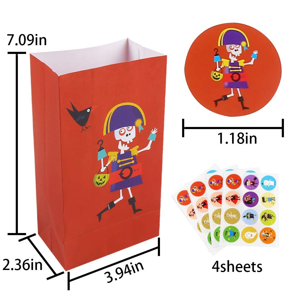 CCINEE 36pcs Halloween Paper Treat Bags with 48 Round Stickers - Cute Candy Bags for Halloween Party, Trick or Treat, School Events & Gift Wrapping Supplies