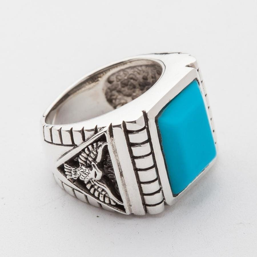 Authentic Turquoise Eagle Sterling Silver Ring for Men - Handcrafted Native American Jewelry for Gifts, Weddings & Special Occasions