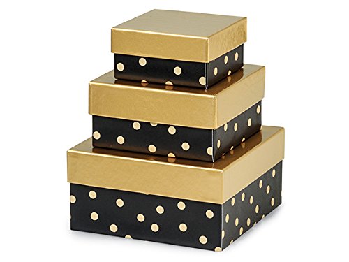 Golden Dot Midnight Nested Gift Box Set - 3 Piece Square Gift Boxes with White Interior for Christmas, Wedding, Birthday & All Occasions | Perfect for Jewelry, Candles & Small Gift Packaging