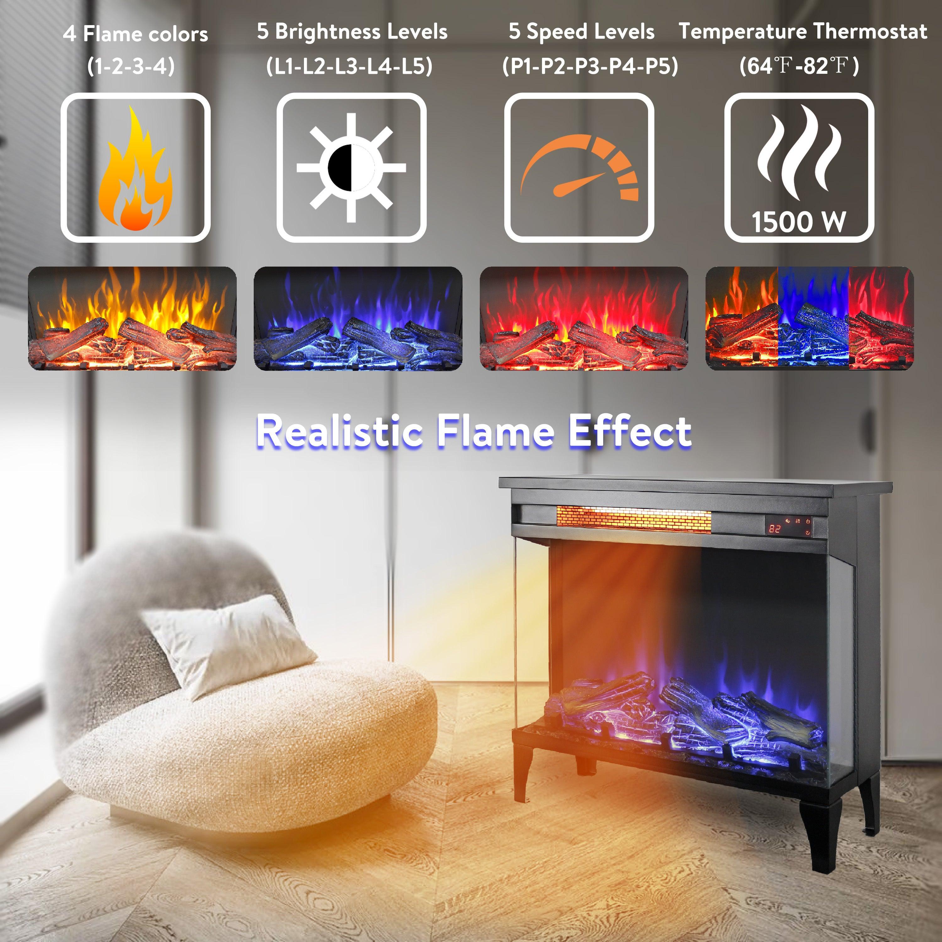 24 Inch 3-Sided Glass Electric Fireplace with Stand - Modern Heating Solution for Living Room, Bedroom & Office