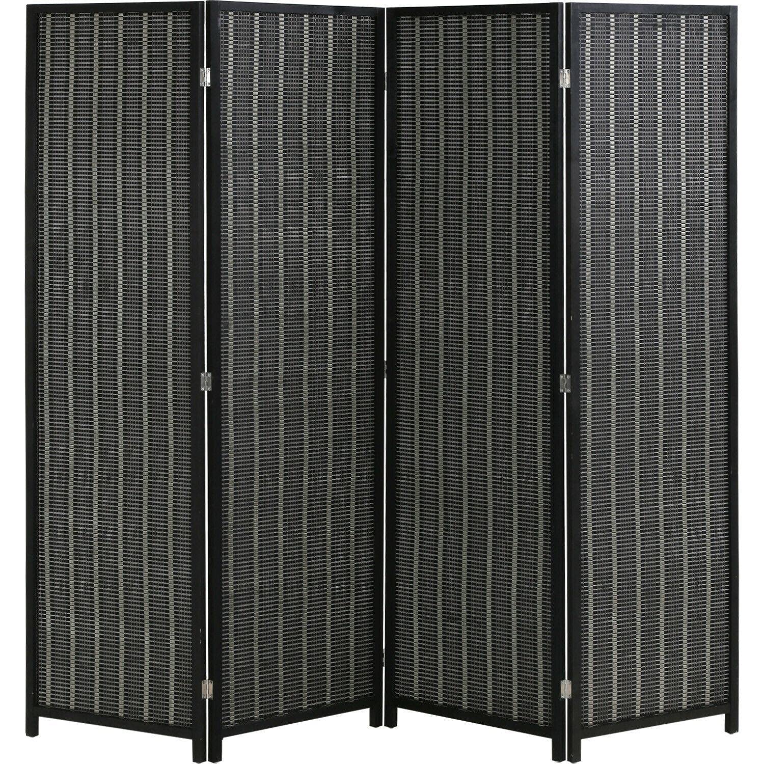 Silver Black 4-Panel Room Divider - 72
