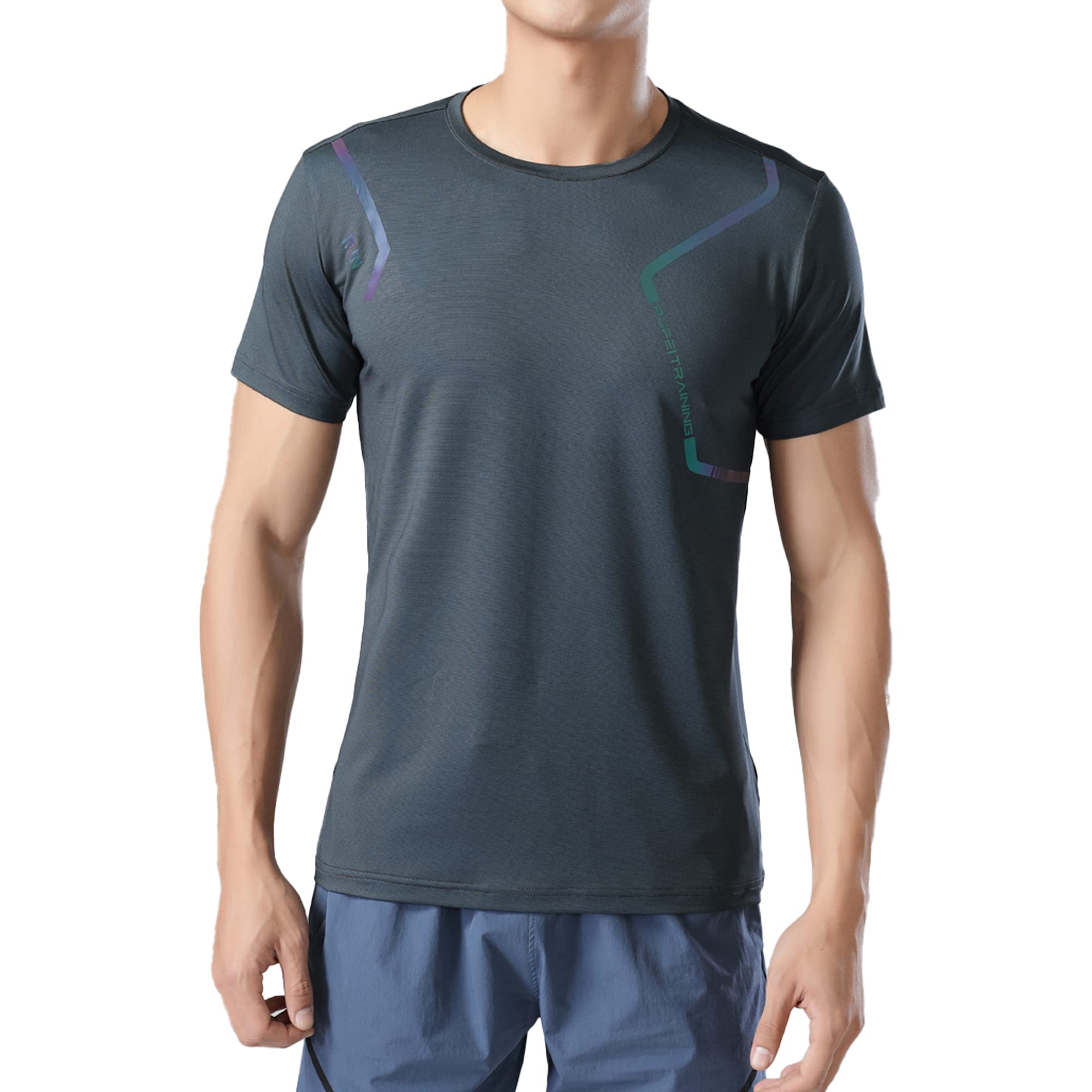 Men's Summer Slim Fit Moisture Wicking Active Athletic Short Sleeve Crew T-Shirt - Breathable Quick Dry Workout Tee for Running, Gym & Outdoor Sports