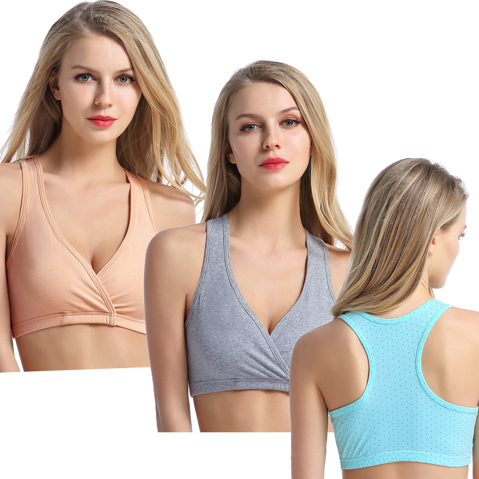 CAKYE Racerback Maternity Nursing Sleep Bra - 3 Pack Cotton Breastfeeding Bralette for Comfortable Support During Pregnancy & Nursing | Perfect for Sleeping, Lounging and Daily Wear