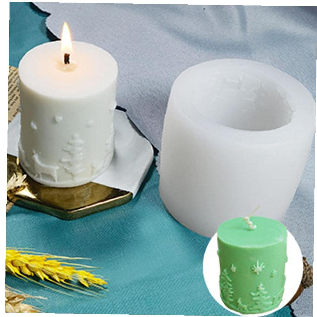 Christmas Silicone Cylinder Candle Mold - DIY Soap, Fondant & Chocolate Decorating Tool for Holiday Baking - Perfect for Xmas Candle Making, Soap Crafting & Festive Desserts