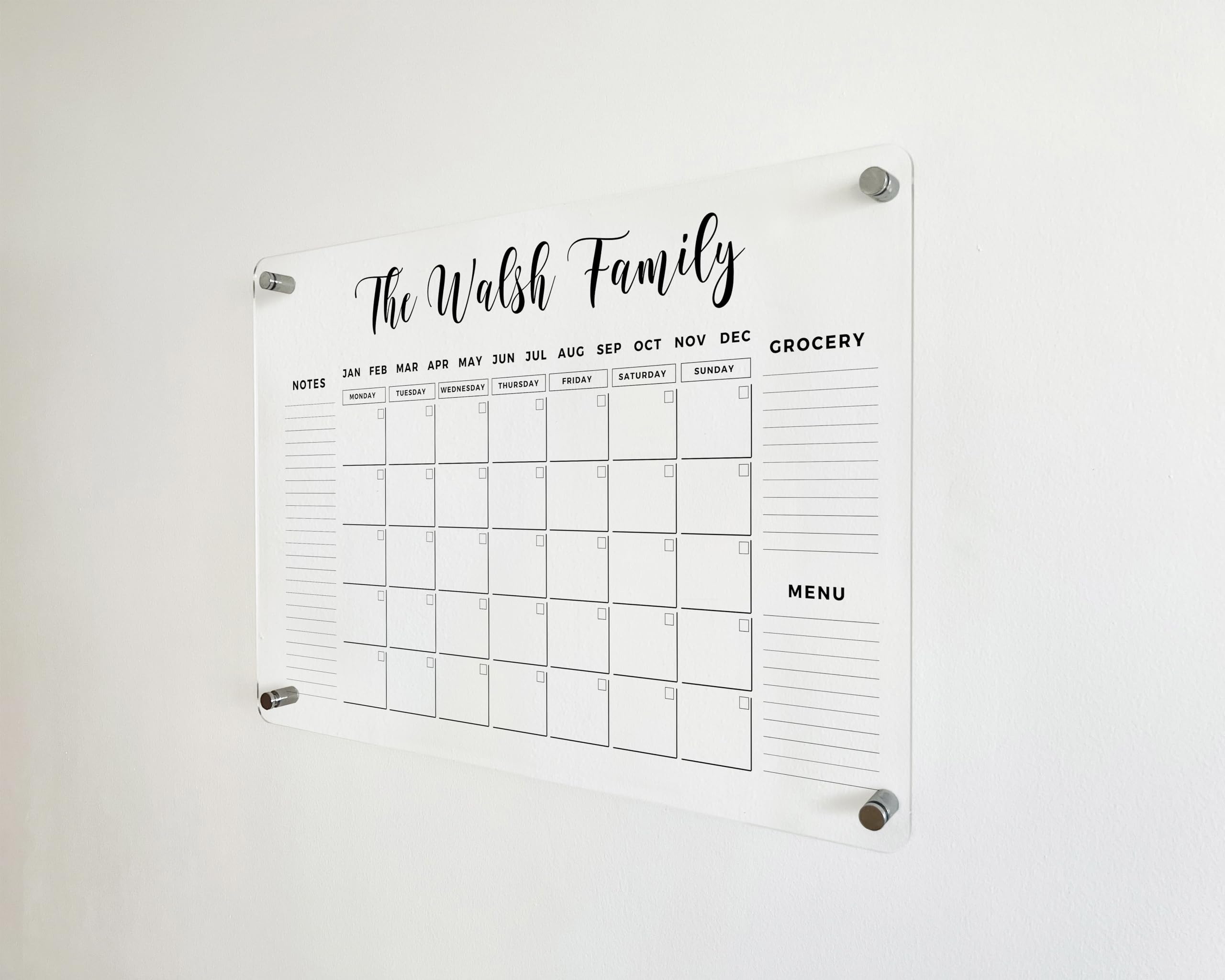 Personalized Acrylic Wall Calendar 2025 - Custom Family Name Monthly & Weekly Planner - Horizontal Wall Calendar for Home Office - Perfect Housewarming Gift & Goal Tracking Organizer - Ideal for Family Schedules, Work Planning & Daily To-Do Lists