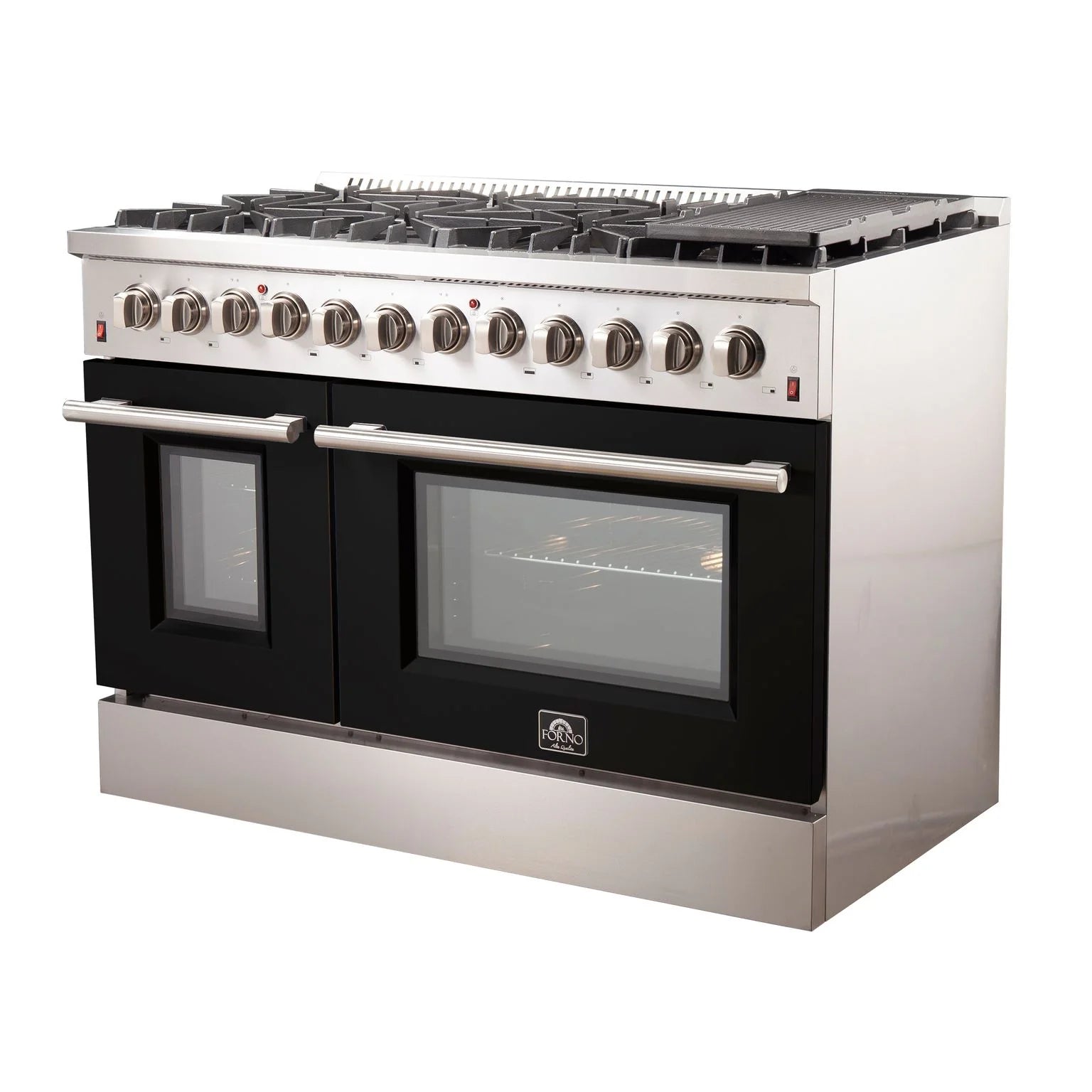 FORNO Galiano 48-Inch Dual Fuel Professional Range - Stainless Steel & Black Finish (FFSGS6156 48BLK) - Ideal for Home Chefs & Commercial Kitchens