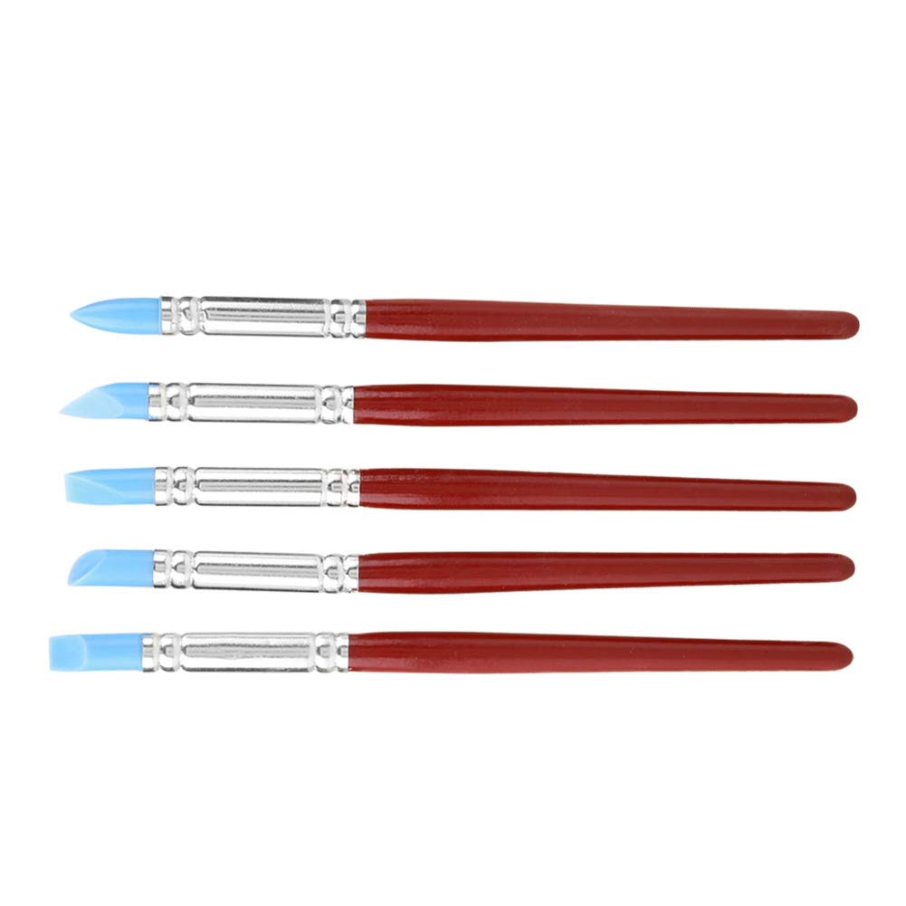 5pcs Blue Rubber Tip Paint & Silicone Pottery Tools Set - Wooden Handle Clay Sculpture Carving Shaping Modeling Kit for Artists, Ceramics & DIY Crafts (Perfect for Pottery Classes, Home Decor Projects & Art Therapy)