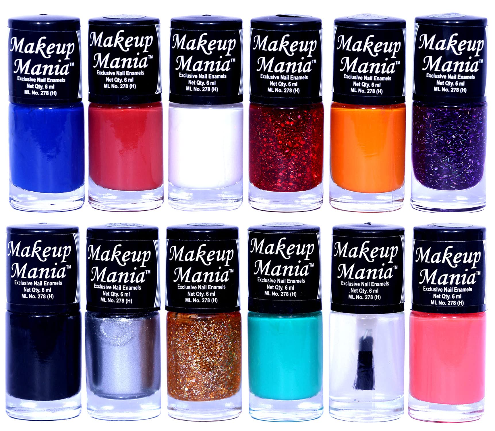 Makeup Mania 12-Piece Nail Polish Set - 6ml Each, Multicolor Combo No.90 - Long Lasting Nail Paint for Women, Gift Set for Parties, Salons & DIY Nail Art