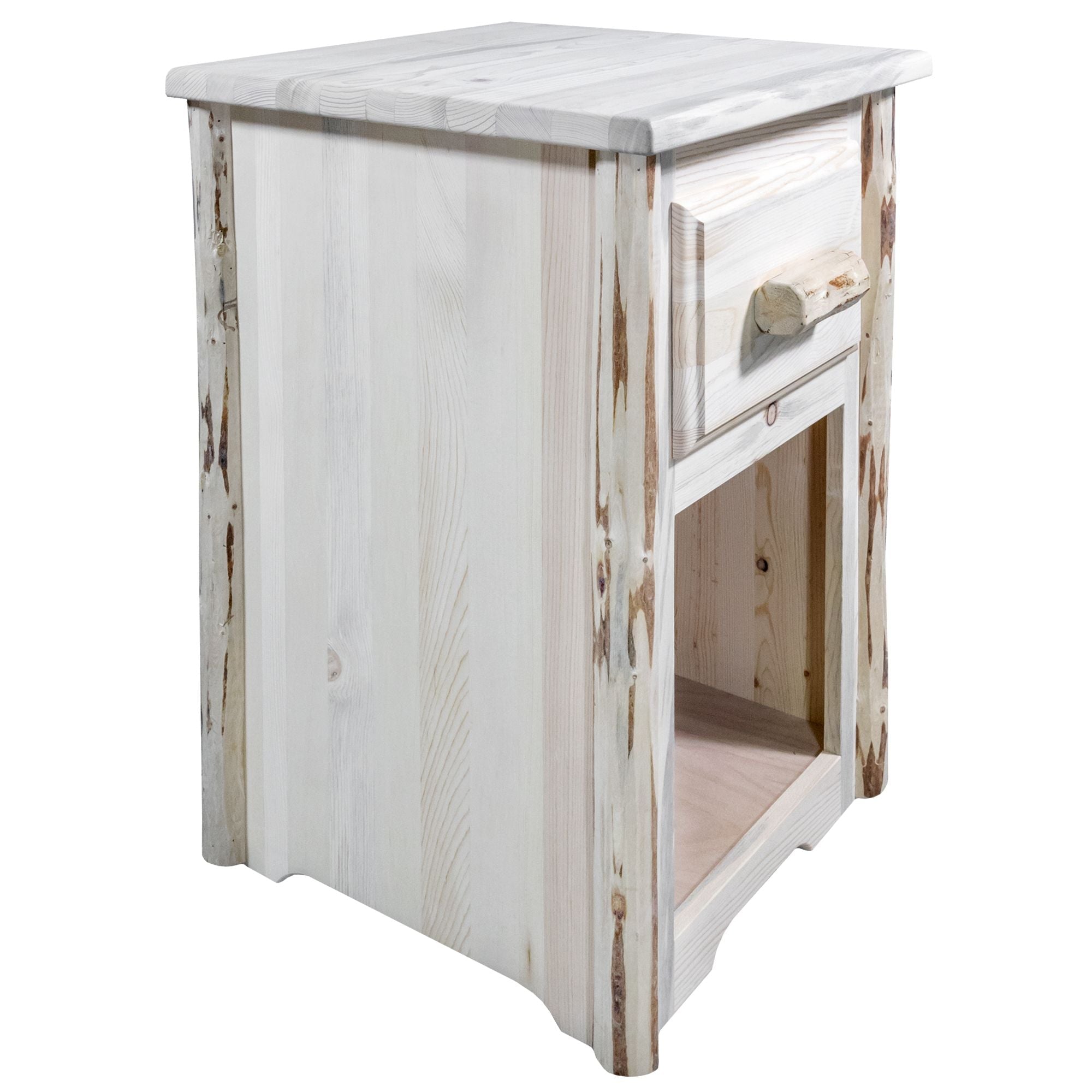 Montana End Table with Drawer - Small Side Table for Living Room, Bedroom, or Office - Rustic Wood Nightstand with Storage Shelf