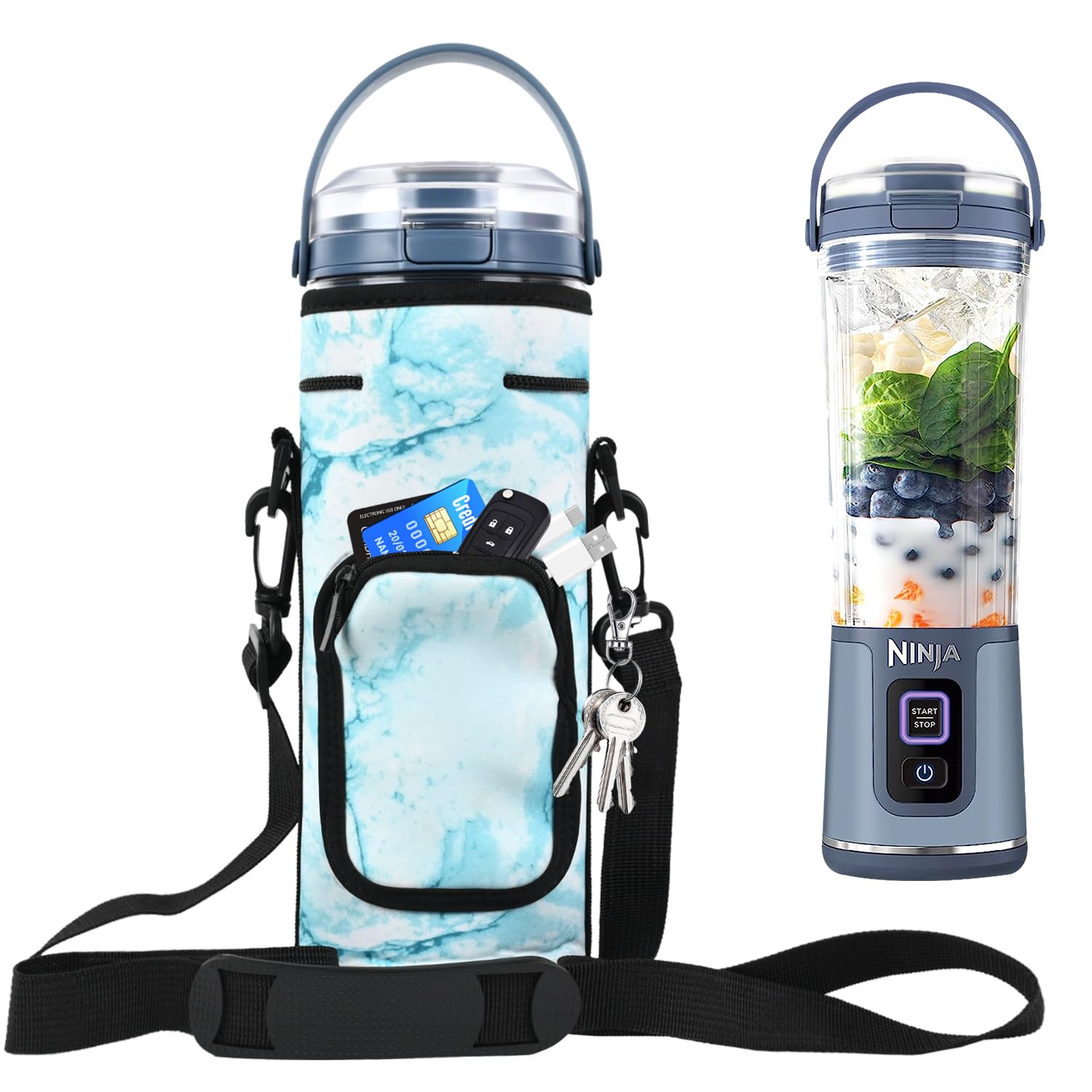 Premium Storage Sleeve Bag for Ninja Blast Portable Blender - Shoulder Strap & Accessory Pocket - Compatible with Ninja BC151NV/BC51NV/BC151BK/BC151CR/BC151EM/BC151PR/BC151WH - Perfect for Travel, Gym & Outdoor Blending (Blue)