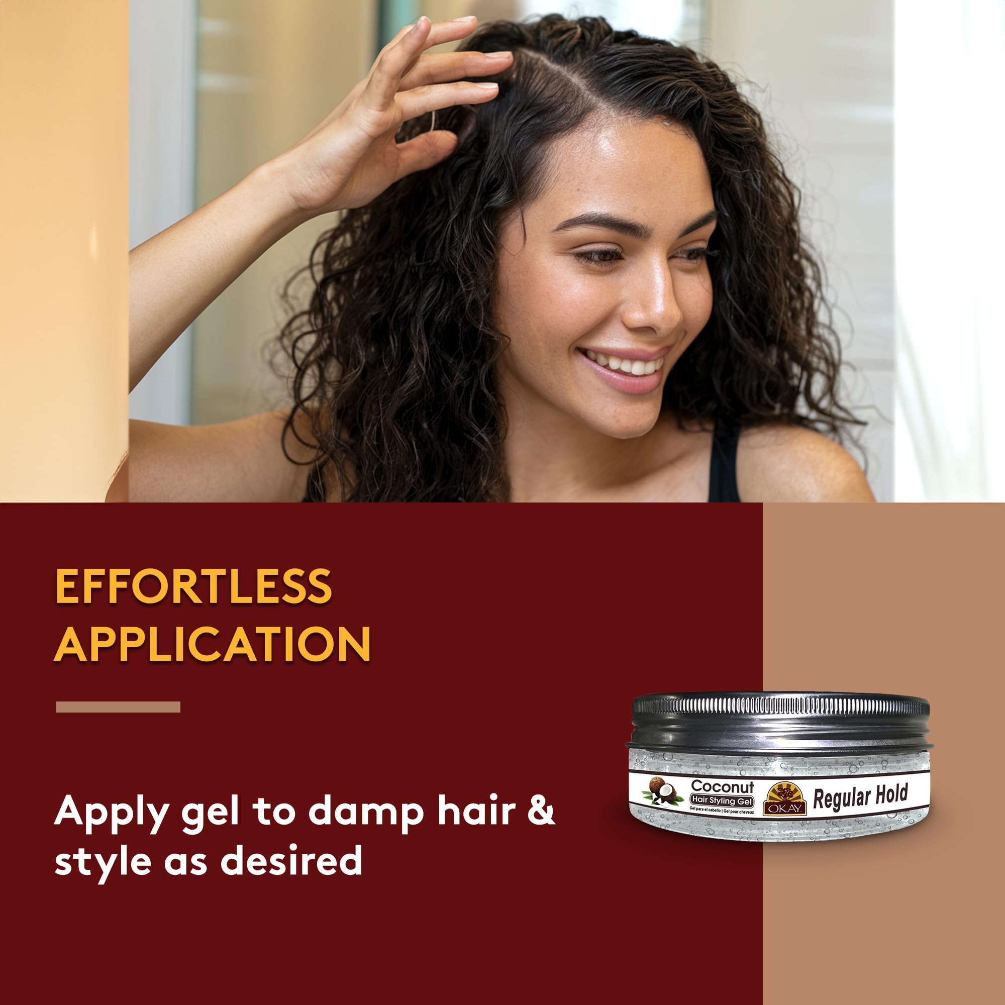 OKAY Coconut Hair Styling Gel - Medium Hold 7.25oz for Men & Women | Natural Frizz Control & Shine | Perfect for Curly, Wavy & Straight Hair Styles