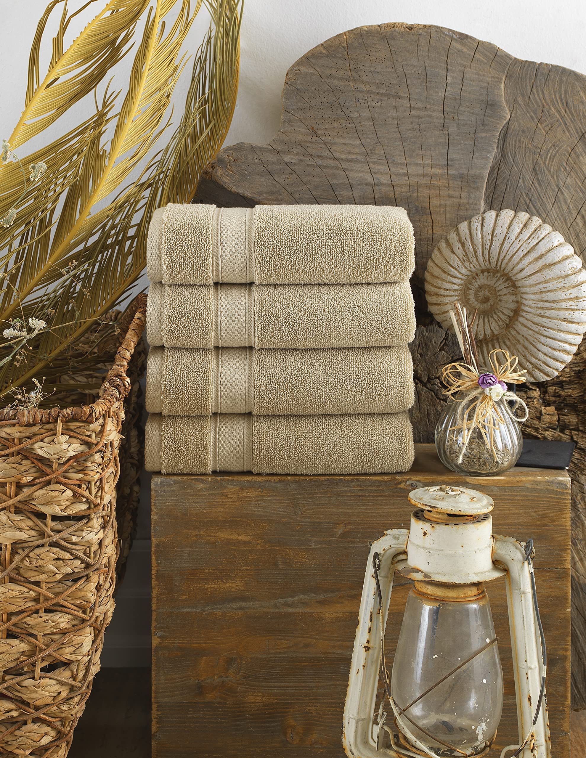 Premium Luxury Linen Turkish Towel Set - 4pc Hotel Quality Bath Towels in Warm Sand Beige for Spa, Beach & Bathroom | Soft & Absorbent Cotton Towel Set