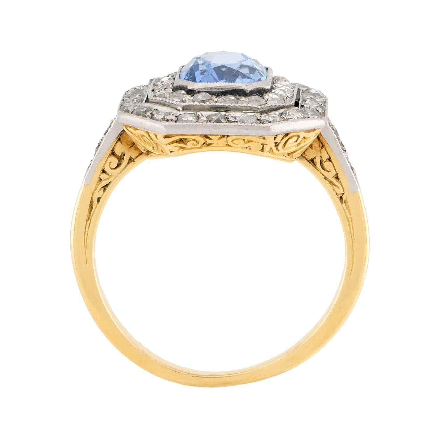 Exquisite Edwardian French 18k Gold & Platinum Sapphire Diamond Ring - Vintage Engagement, Wedding, or Anniversary Jewelry Gift