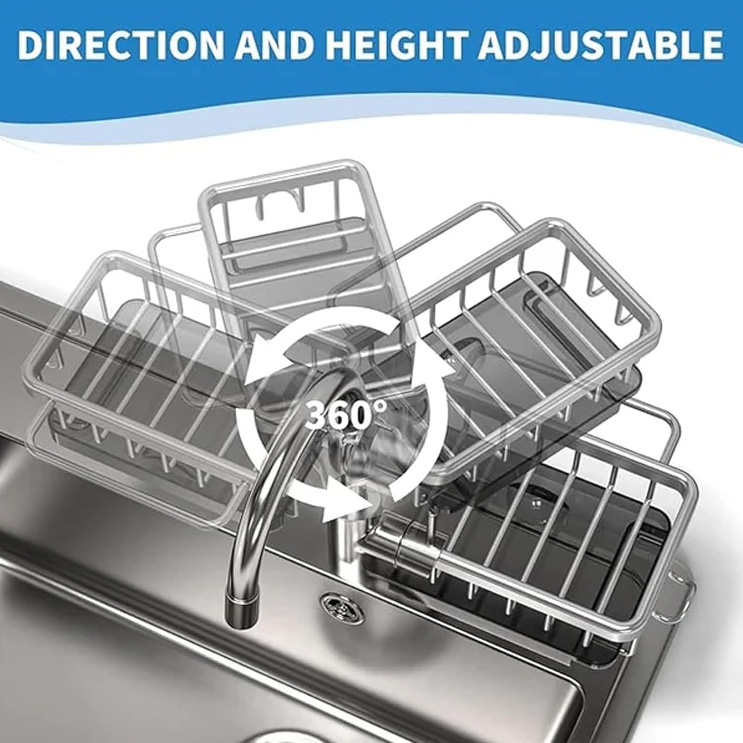 Black Kitchen Sink Faucet Organizer & Sponge Holder - Multifunctional Sink Organizer Rack for Kitchen & Bathroom Storage (Left Side) - Perfect for Organizing Sponges, Brushes & Cleaning Supplies by the Sink