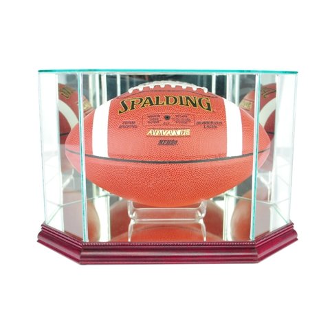 FBO-C Octagon Football Display Case - Cherry Wood Premium Sports Memorabilia Showcase for Collectibles & Trophies - Perfect for Home, Office, or Man Cave Decor