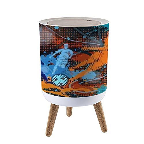 Nordic Style Push Top Trash Can with Lid - 1.8 Gallon Modern Round Garbage Bin with Legs for Kitchen, Bathroom & Pet Proof - Scandinavian Abstract Graffiti Design Home Decor (7L Capacity) - Perfect for Small Spaces, Apartments & Office Use