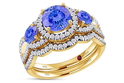 Natural Tanzanite Yellow Gold Over Silver