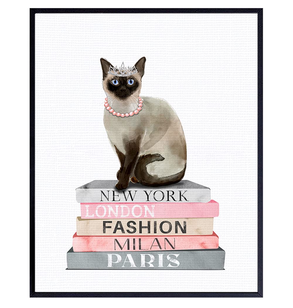 Stylish Siamese Cat Wall Art Poster - Elegant Book-Inspired Decor for Living Room & Bedroom - Luxury Glamour Cat Gift for Women & Girls - Perfect for Home Decor, Cat Lover Gifts & Interior Design
