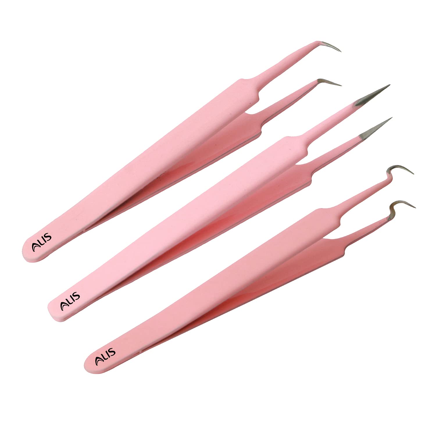 Professional Blackhead Tweezers & Pimple Popper Tool - Curved Bend Head Acne Remover, Facial Cleansing Kit for Blackhead Extraction & Skin Care (3-Piece Pink Set) | Perfect for Home Spa, Acne Treatment & Beauty Routine
