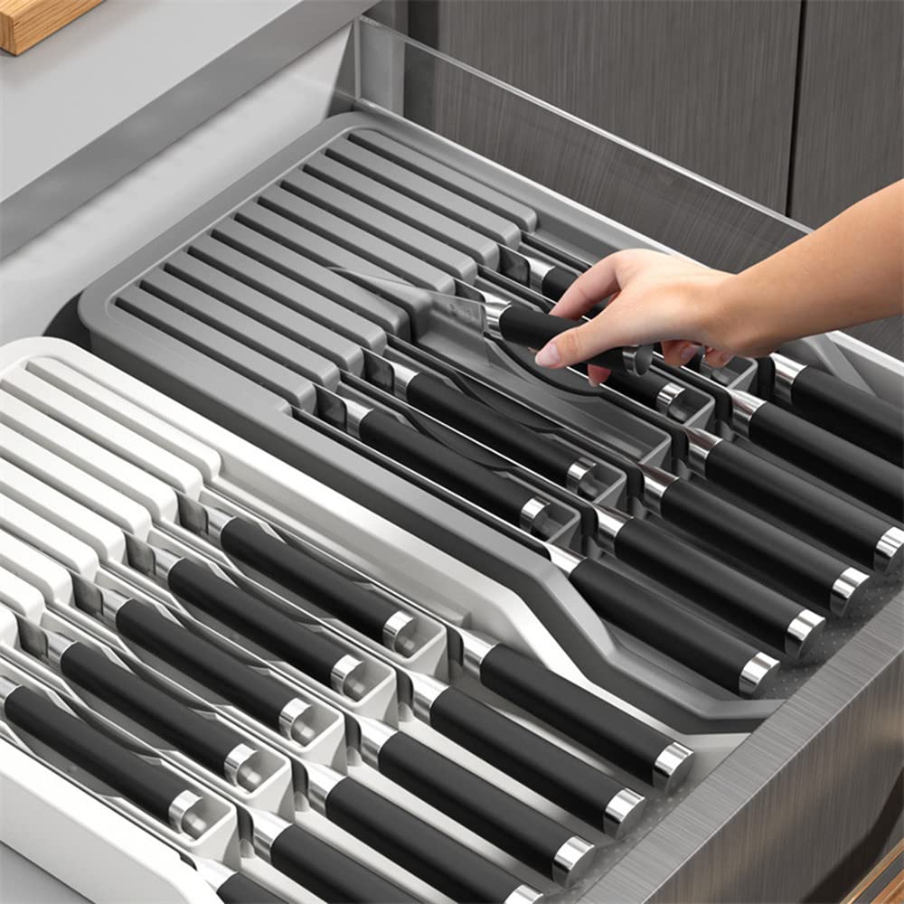 Expandable Knife Organizer for Drawer - Adjustable Knife Block Holder & Secure Storage Tray | Retractable Kitchen Countertop Organizer for Knives, Utensils & Cutlery | Perfect for Home Chefs & Kitchen Organization